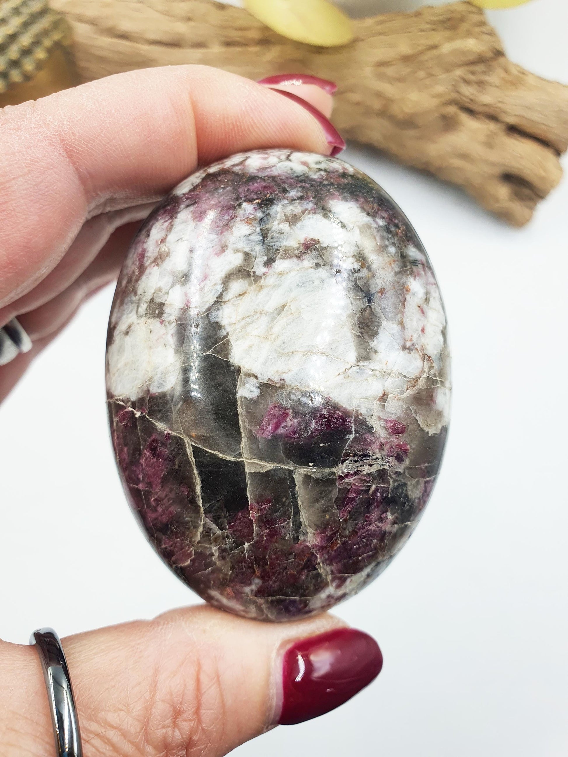 Stunning Plum Tourmaline Palm / Plum Blossom Tourmaline Palm Stone / Pocket Stone / Meditation Palm - 175g
