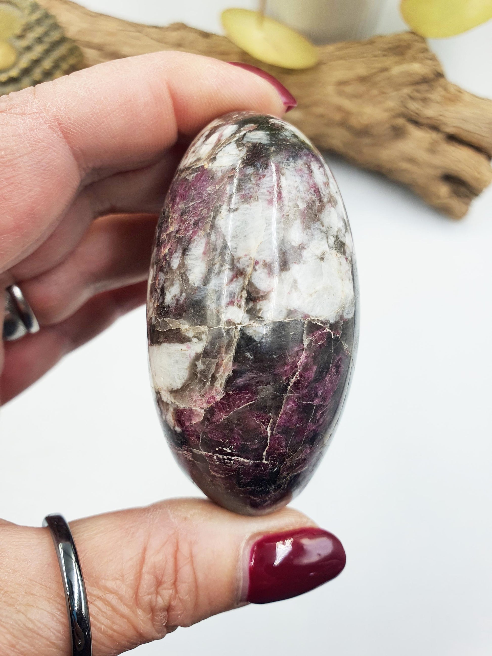 Stunning Plum Tourmaline Palm / Plum Blossom Tourmaline Palm Stone / Pocket Stone / Meditation Palm - 175g