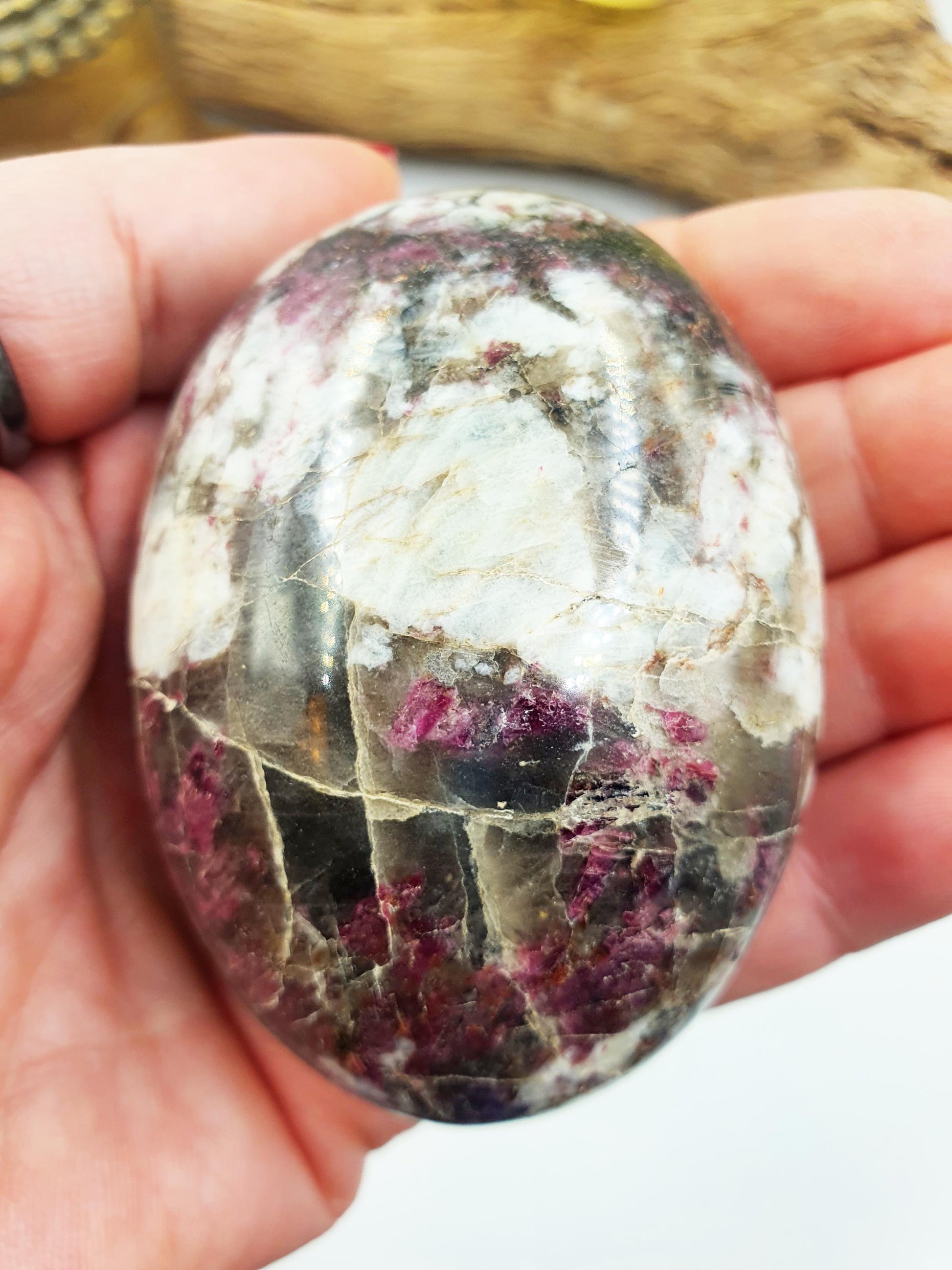 Stunning Plum Tourmaline Palm / Plum Blossom Tourmaline Palm Stone / Pocket Stone / Meditation Palm - 175g