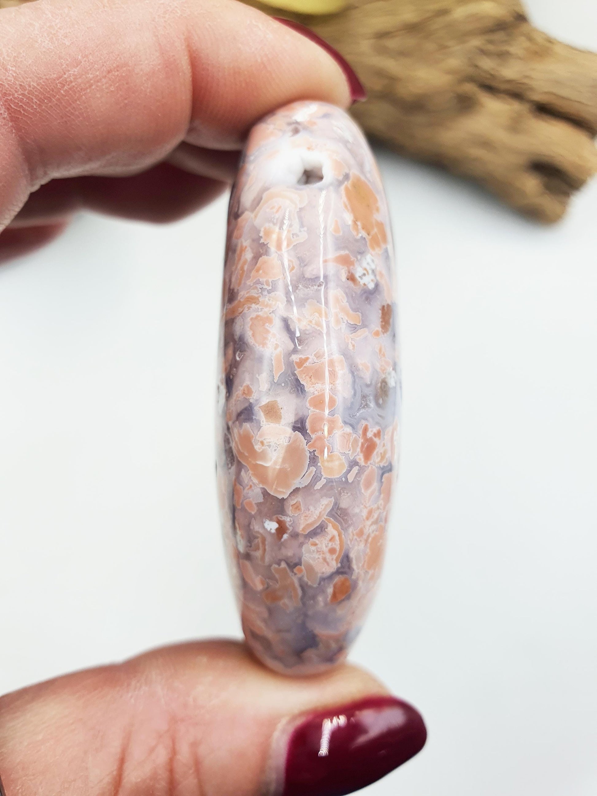 Beautiful Pink Agate Palm / Pink Agate Palm Stone / Pocket Crystal / Agate Palm / Meditation Palm - 80g