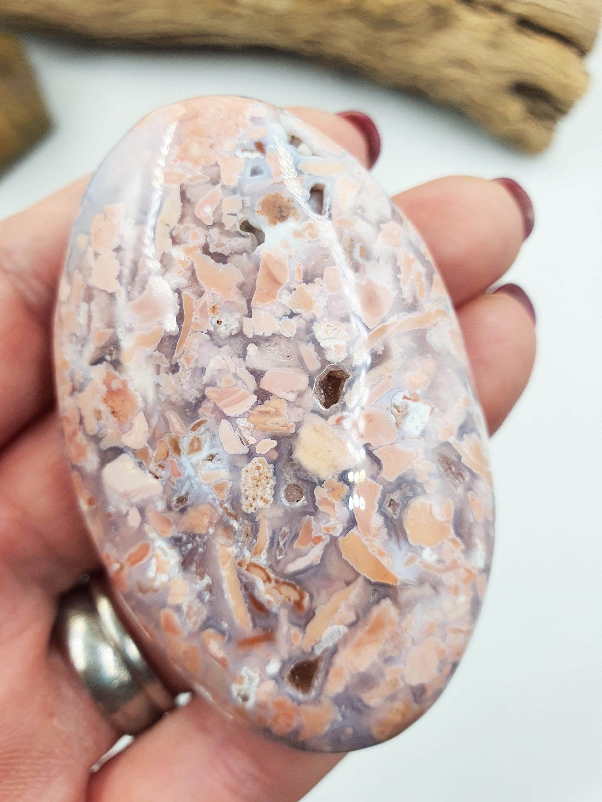 Beautiful Pink Agate Palm / Pink Agate Palm Stone / Pocket Crystal / Agate Palm / Meditation Palm - 80g