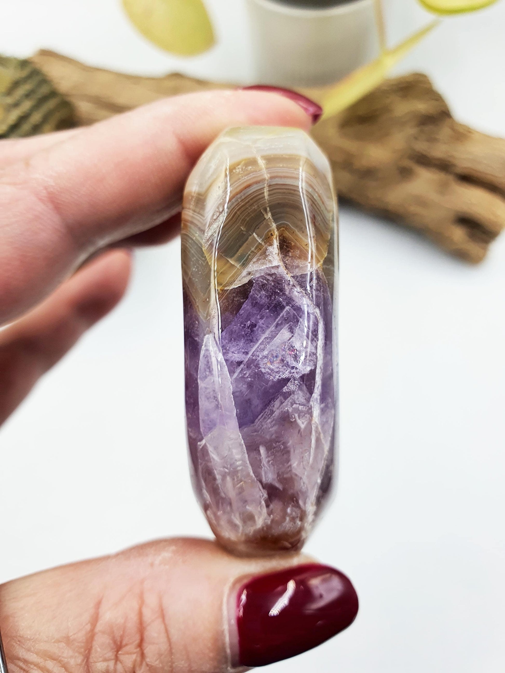 Beautiful Amethyst Agate Palm / Amethyst Agate Palm Stone / Amethyst Palm / Amethyst Agate / Reiki Crystal Palm - 100g