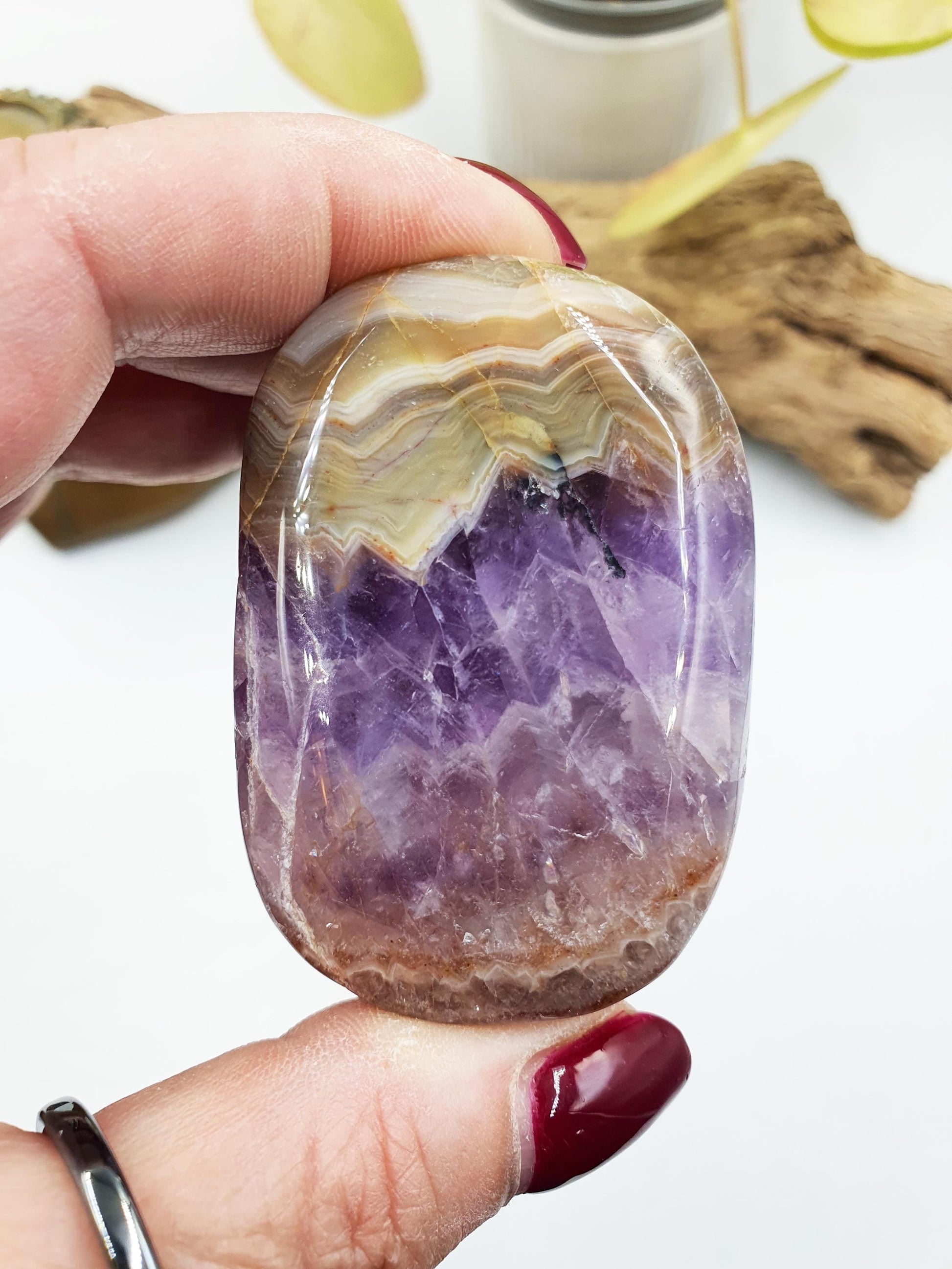 Beautiful Amethyst Agate Palm / Amethyst Agate Palm Stone / Amethyst Palm / Amethyst Agate / Reiki Crystal Palm - 100g