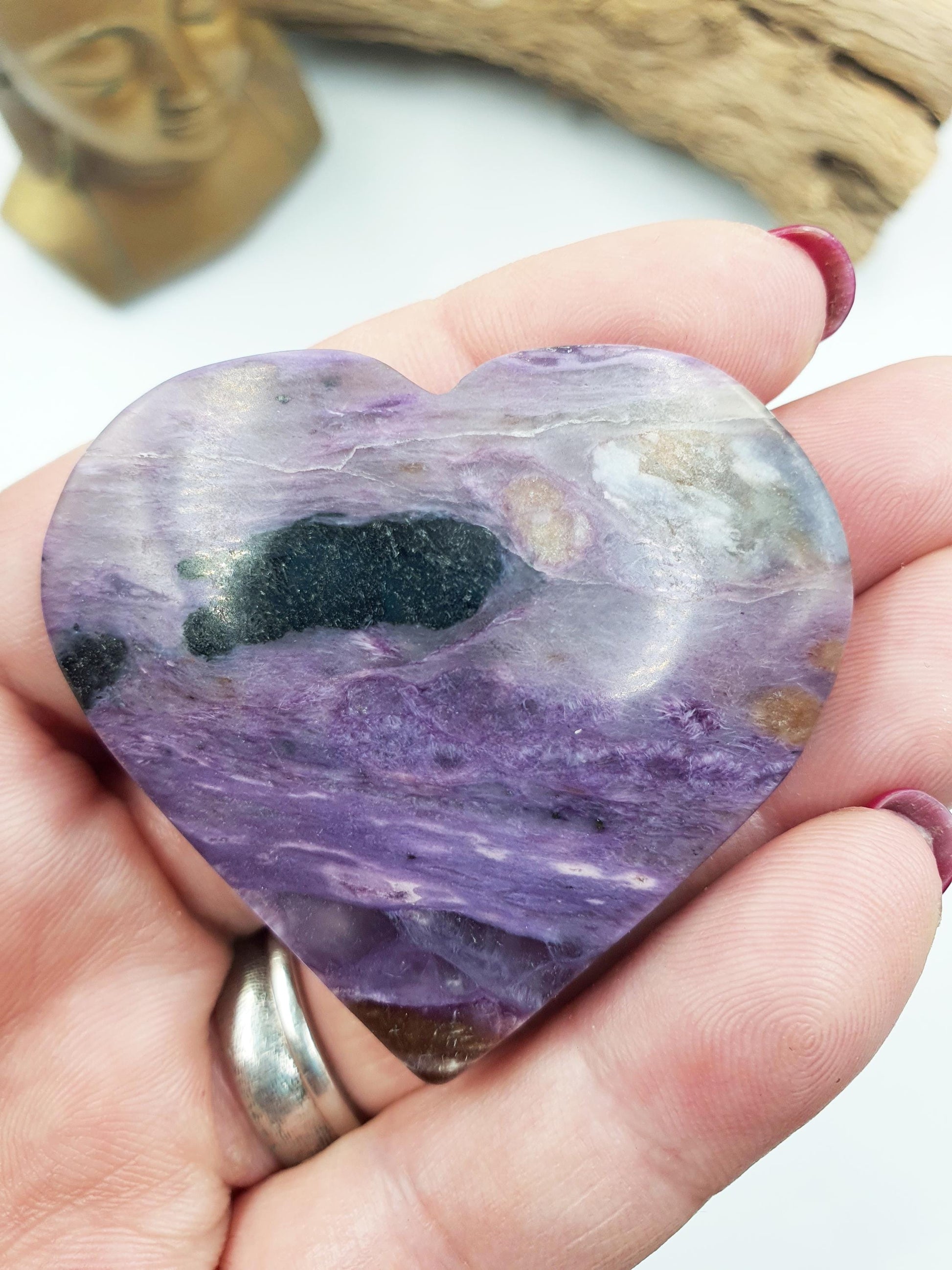 Beautiful Charoite Crystal Heart/ Charoite Puff Heart / Charoite Carving - 45g