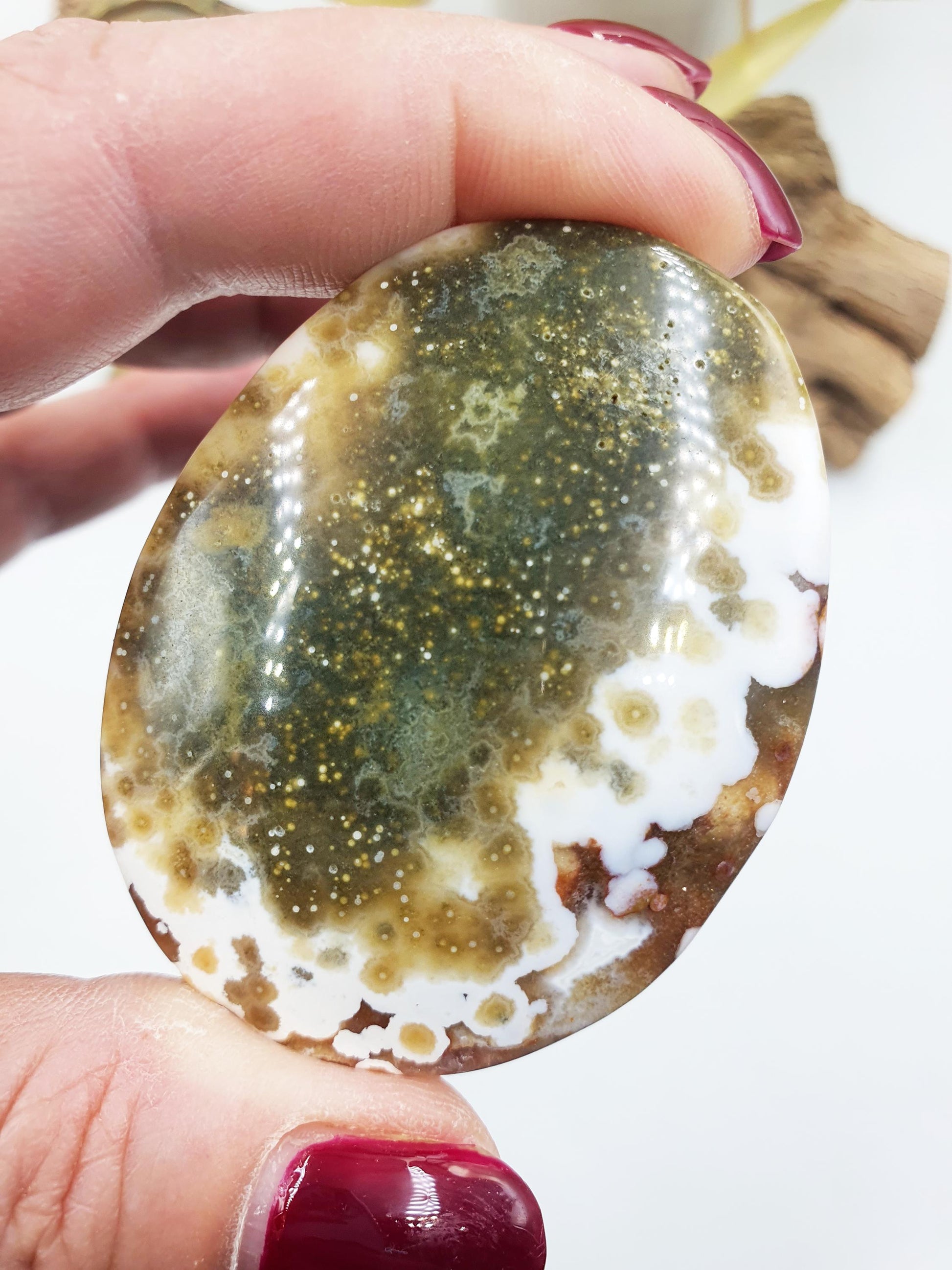 Beautiful Orbicular Ocean Jasper Palm / Orbicular OJ Palm Stone / High Grade OJ Palm / OJ Collectors Crystal - 65g