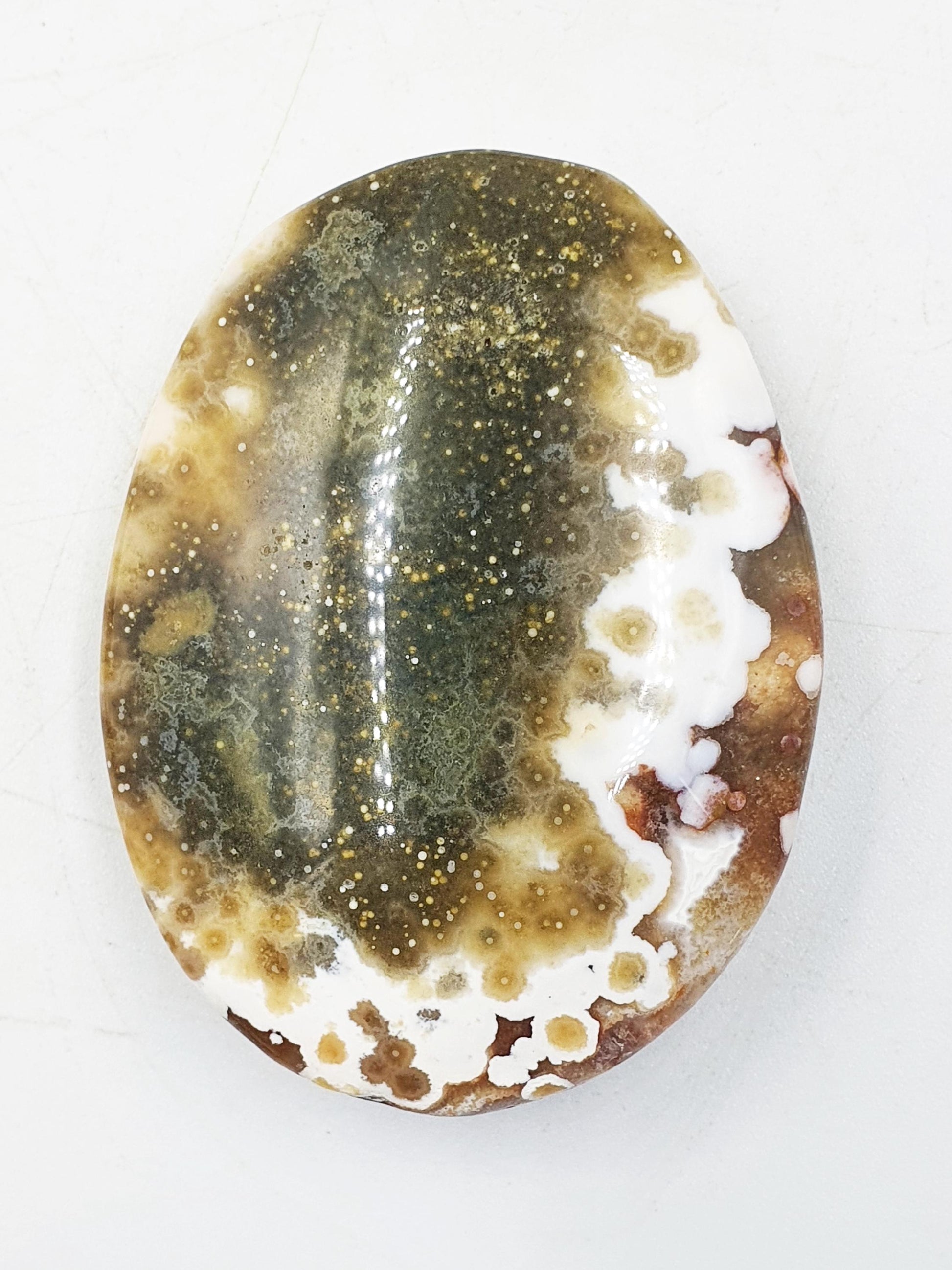 Beautiful Orbicular Ocean Jasper Palm / Orbicular OJ Palm Stone / High Grade OJ Palm / OJ Collectors Crystal - 65g