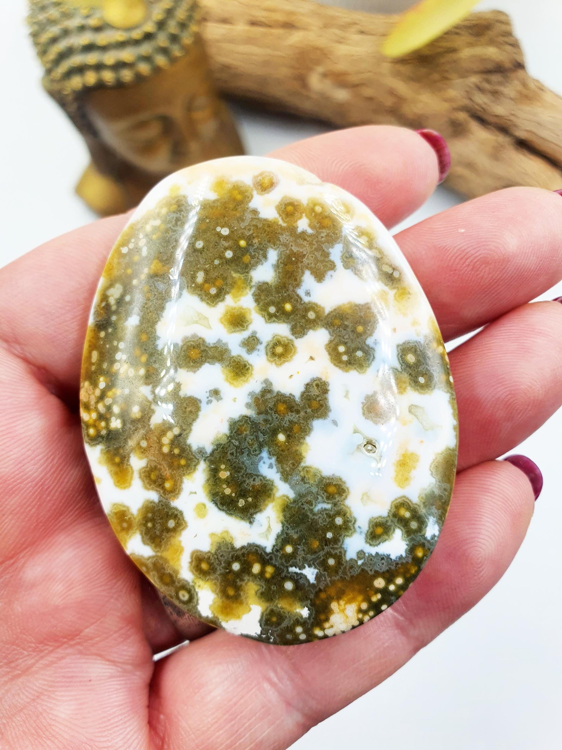 Beautiful Orbicular Ocean Jasper Palm / Orbicular OJ Palm Stone / High Grade OJ Palm / OJ Collectors Crystal - 65g