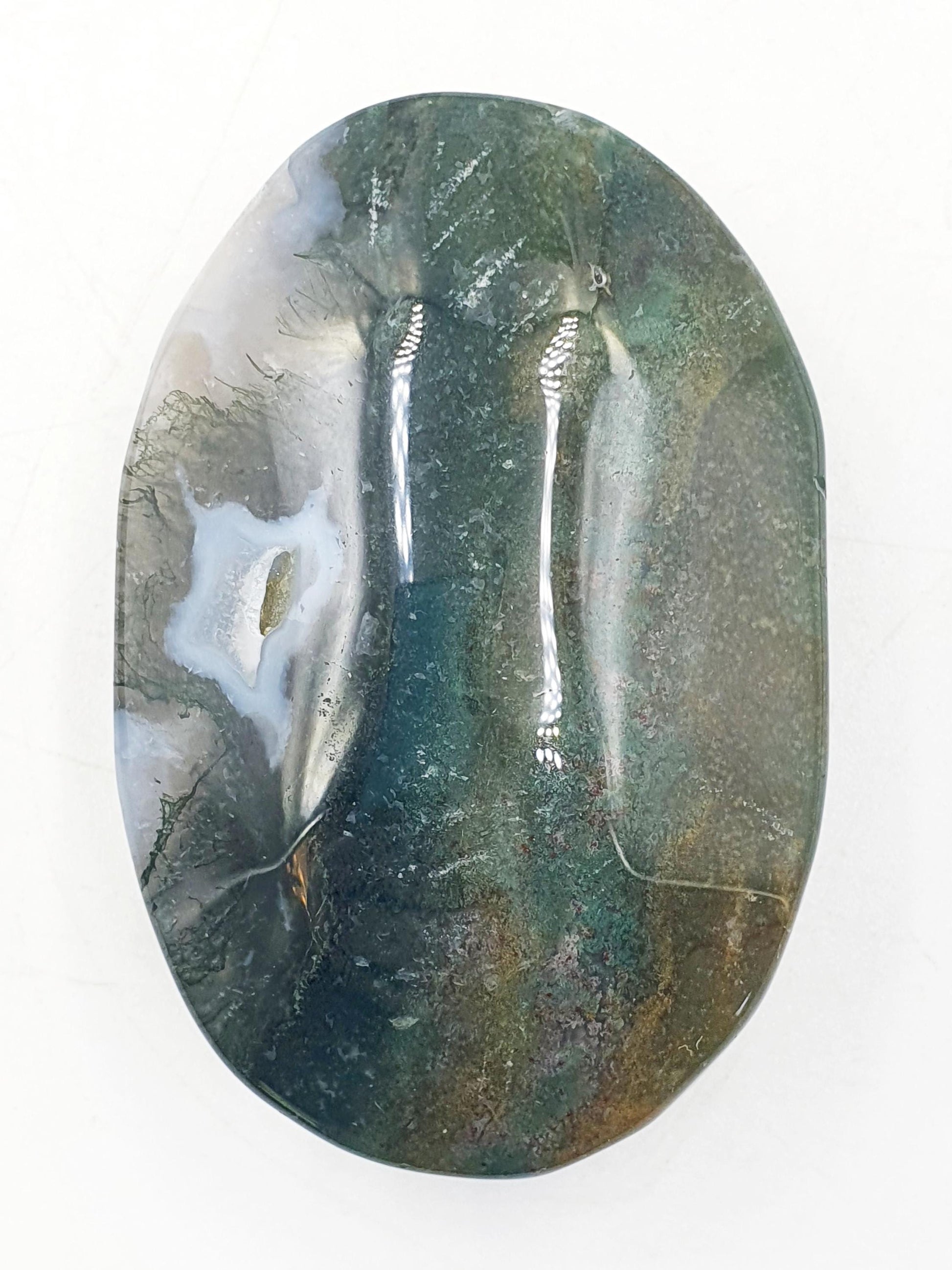 Moss Agate Palm / Drusy Moss Agate Palm Stone / Meditation Palm / Reiki Crystal Palm - 90g