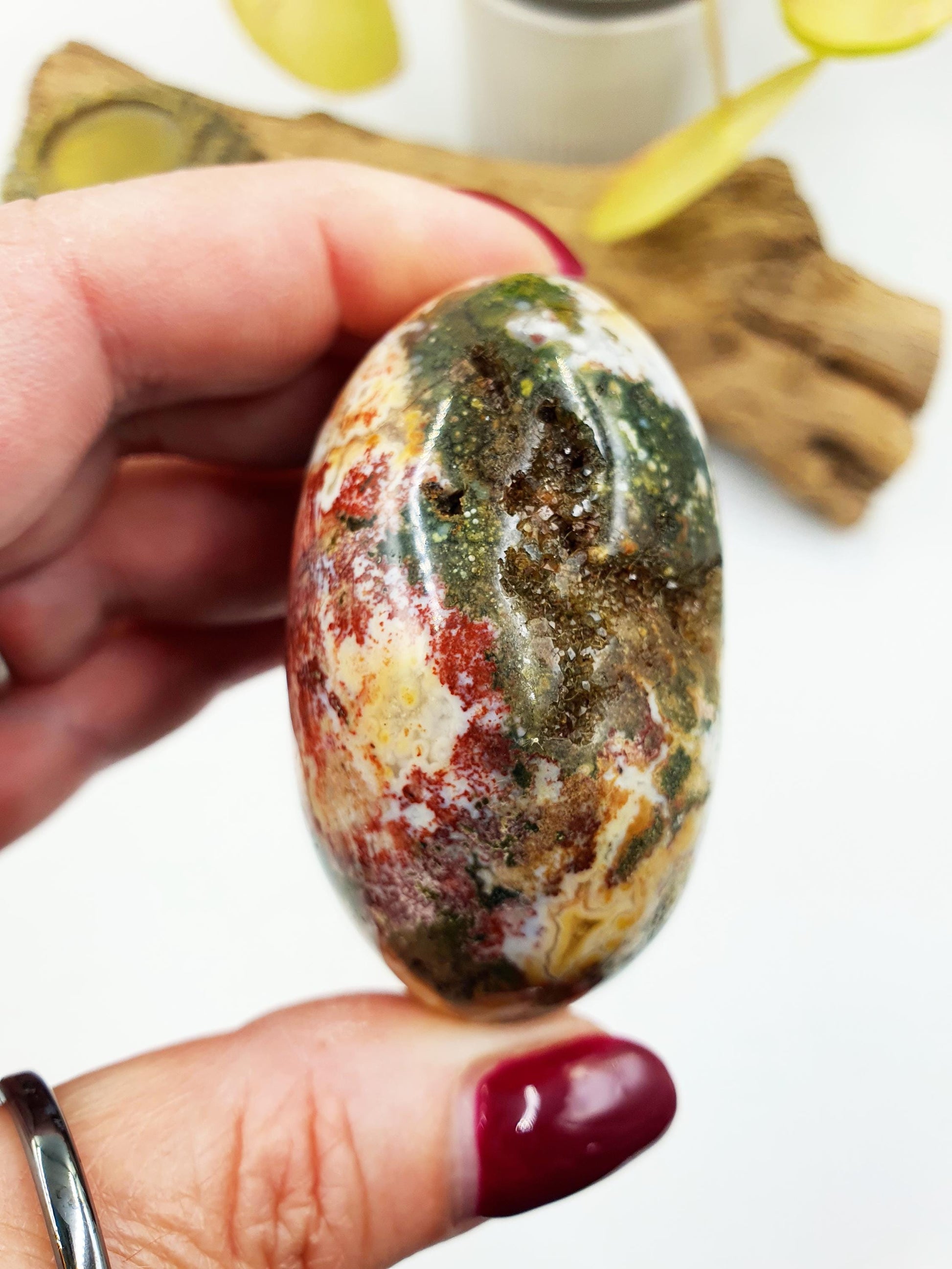 Beautiful Colourful Ocean Jasper Palm / Ocean Jasper Palm stone / OJ Palm / Pocket Crystal / Meditation Palm / Reiki Crystal Palm - 130g