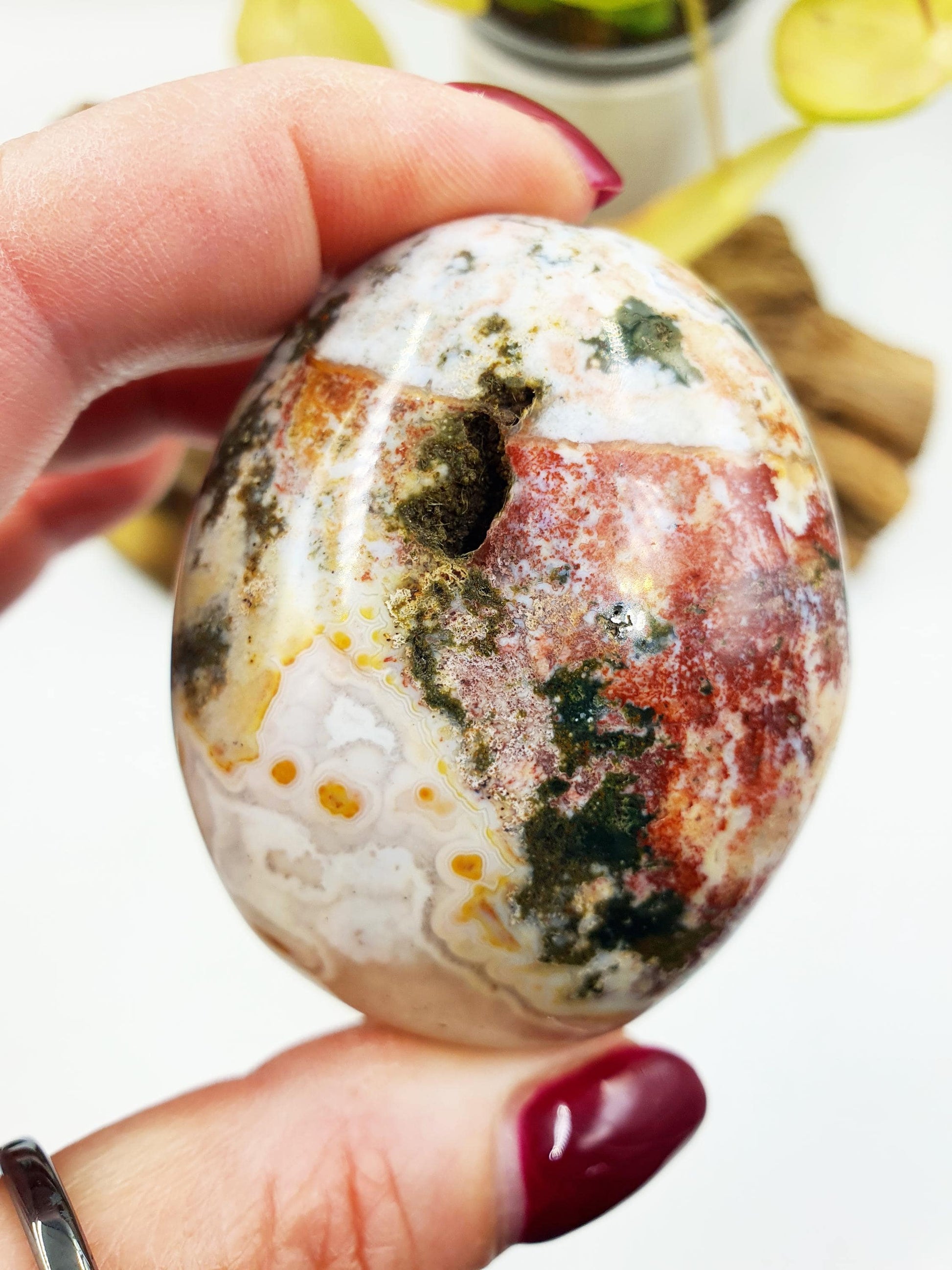 Beautiful Colourful Ocean Jasper Palm / Ocean Jasper Palm stone / OJ Palm / Pocket Crystal / Meditation Palm / Reiki Crystal Palm - 130g