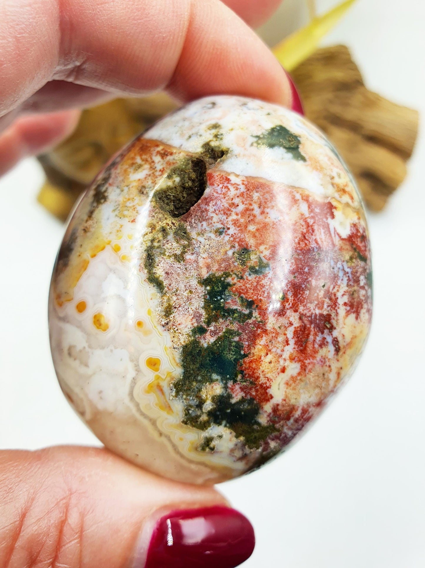 Beautiful Colourful Ocean Jasper Palm / Ocean Jasper Palm stone / OJ Palm / Pocket Crystal / Meditation Palm / Reiki Crystal Palm - 130g