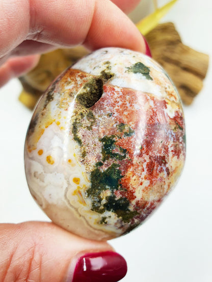 Beautiful Colourful Ocean Jasper Palm / Ocean Jasper Palm stone / OJ Palm / Pocket Crystal / Meditation Palm / Reiki Crystal Palm - 130g