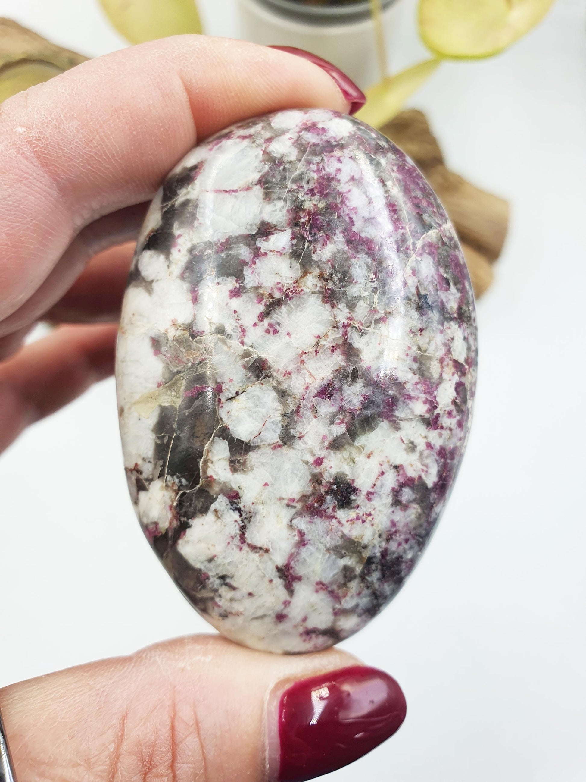 Gorgeous Plum Blossom Tourmaline Palm / Large Plum Blossom Tourmaline / Reiki Crystal Stone / Meditation Palm - 115g