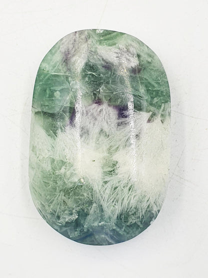 Flashy Feather Fluorite Palm / Feather Fluorite Palm Stone / Fluorite Palmstone / Meditation Palm - 75g