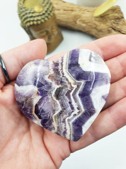 Stunning Dream Amethyst Puff Heart / Chevron Amethyst Crystal Heart / Purple Crystal Heart - 115g
