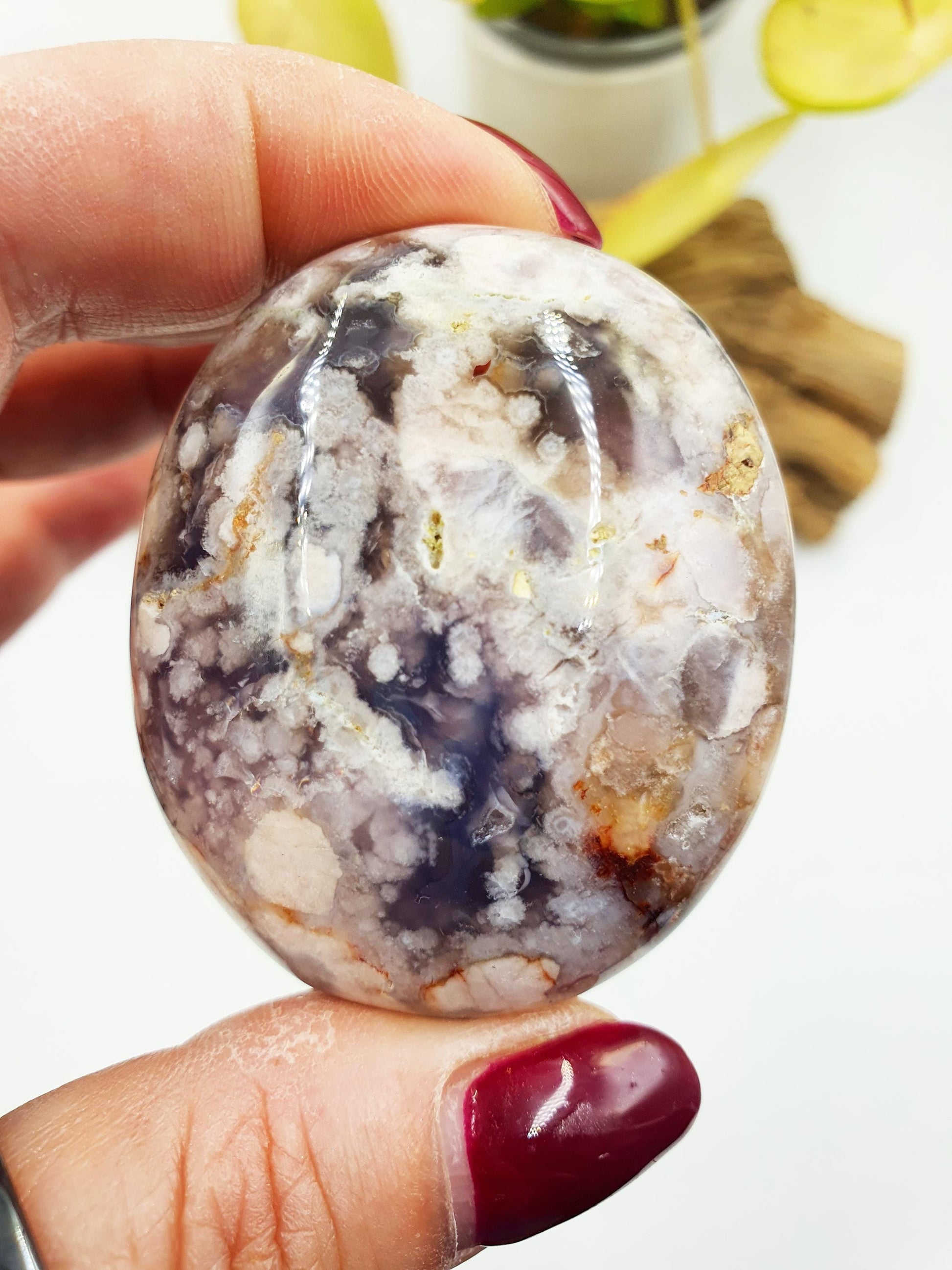 Large Beautiful Blue Flower Agate Palm / Sakura Agate Palm Stone / Blue Flower Agate Crystal / Meditation Palm - 85g