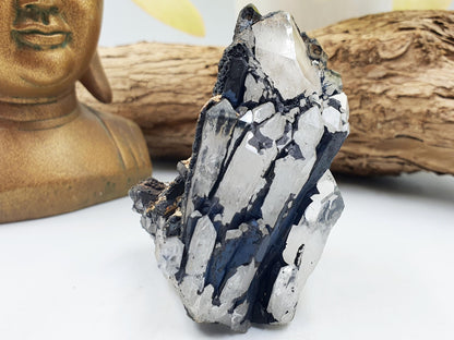 Beautiful Clear Quartz and Hematite Cluster / Raw Clear Quartz Cluster / Hematite Cluster / Rough Crystal Cluster / Crystal Specimen - 215g