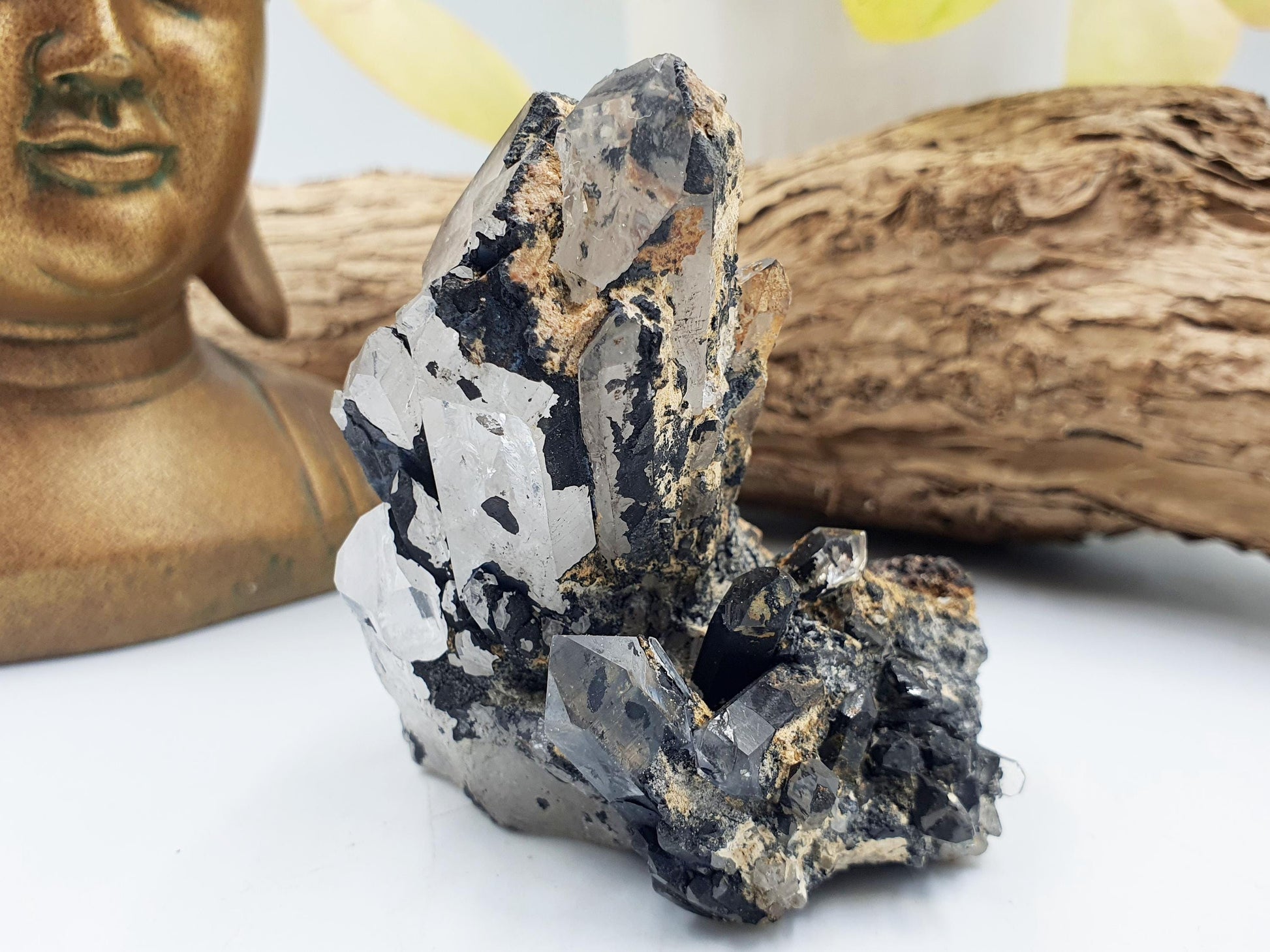 Beautiful Clear Quartz and Hematite Cluster / Raw Clear Quartz Cluster / Hematite Cluster / Rough Crystal Cluster / Crystal Specimen - 215g