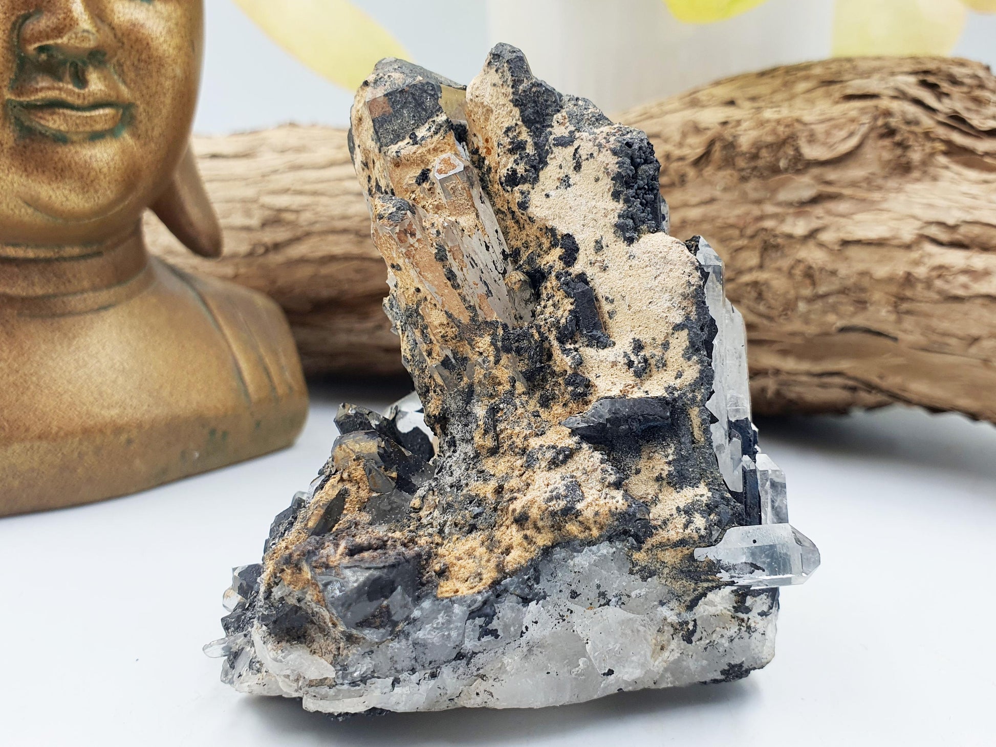 Beautiful Clear Quartz and Hematite Cluster / Raw Clear Quartz Cluster / Hematite Cluster / Rough Crystal Cluster / Crystal Specimen - 215g