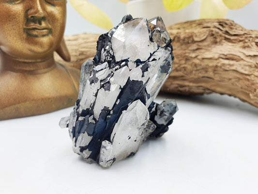 Beautiful Clear Quartz and Hematite Cluster / Raw Clear Quartz Cluster / Hematite Cluster / Rough Crystal Cluster / Crystal Specimen - 215g