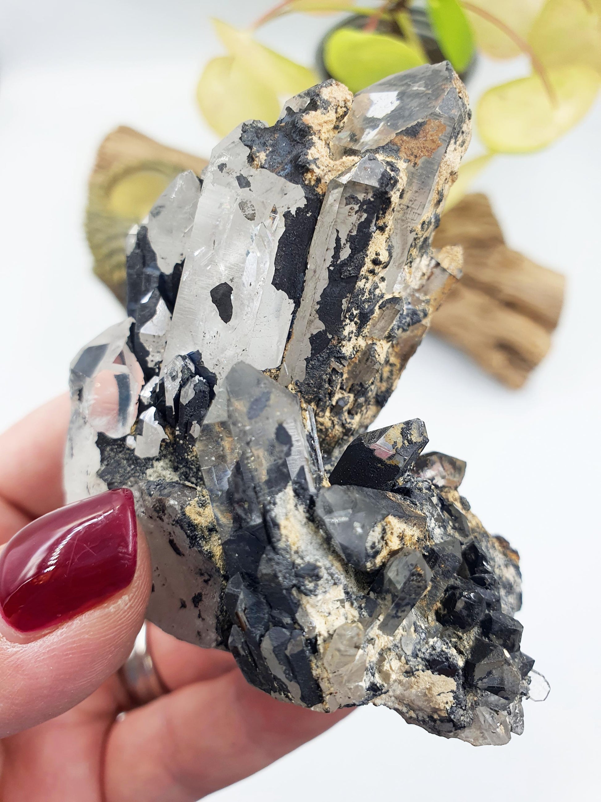 Beautiful Clear Quartz and Hematite Cluster / Raw Clear Quartz Cluster / Hematite Cluster / Rough Crystal Cluster / Crystal Specimen - 215g