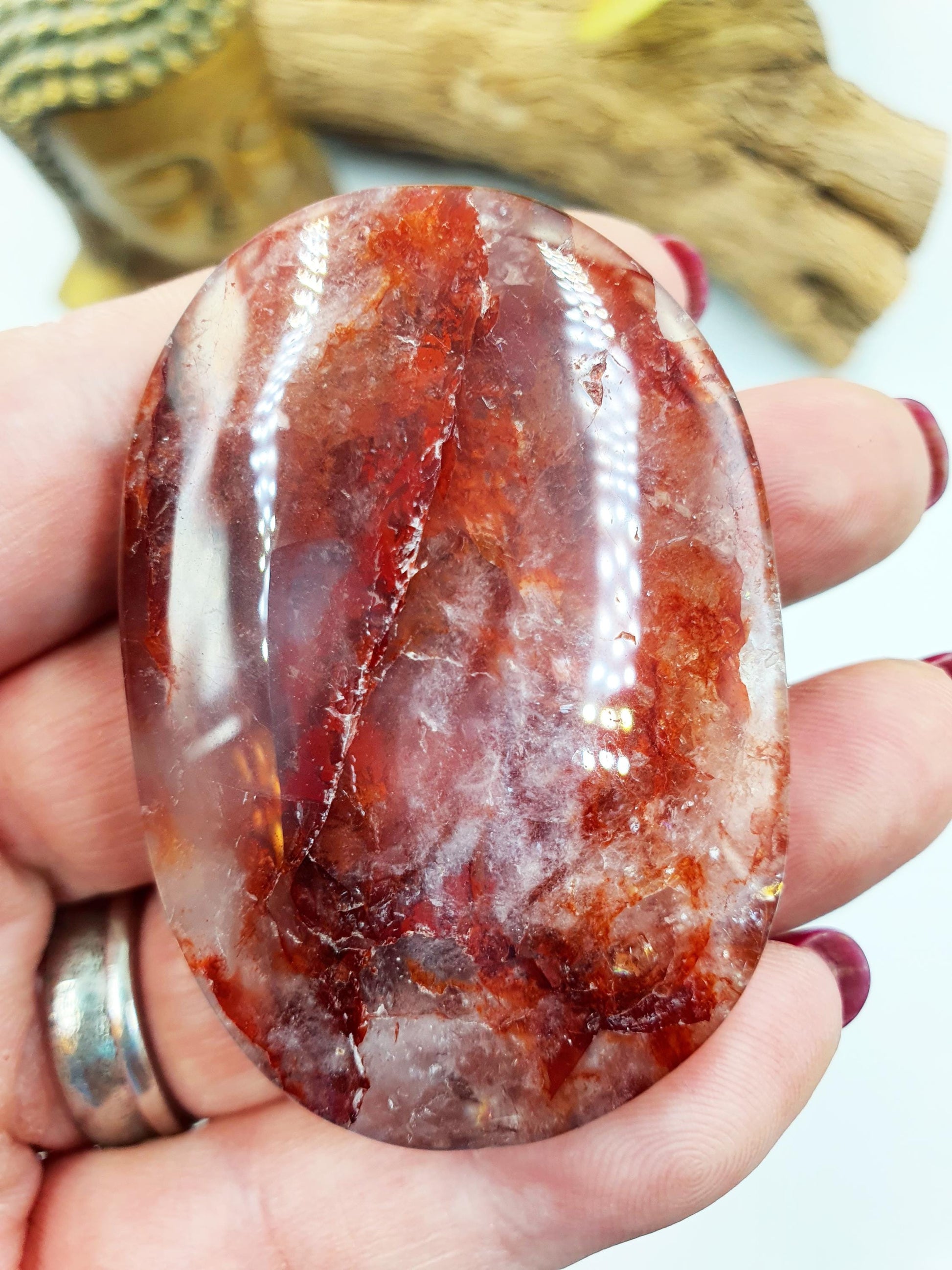 Beautiful Fire Quartz Palm / Hematoid Quartz Palm / Healing Palm Stone / Meditation Palm / Reiki Crystal Palm - 60g
