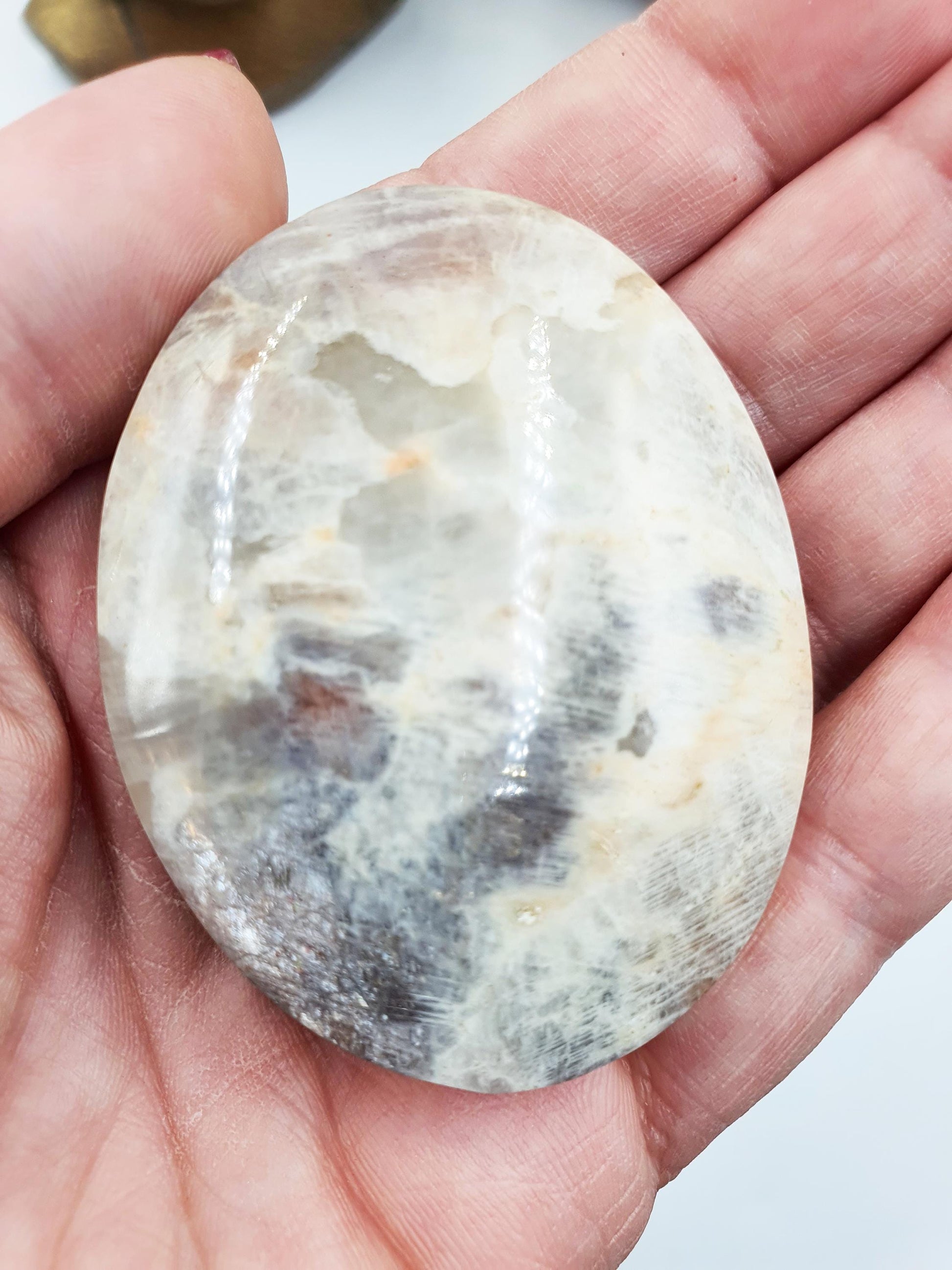 Stunning Flashy Blue Moonstone Palm with Sunstone confetti sparkles / Moonstone Palm Stone / Reiki Crystal / Meditation Palm - 65g