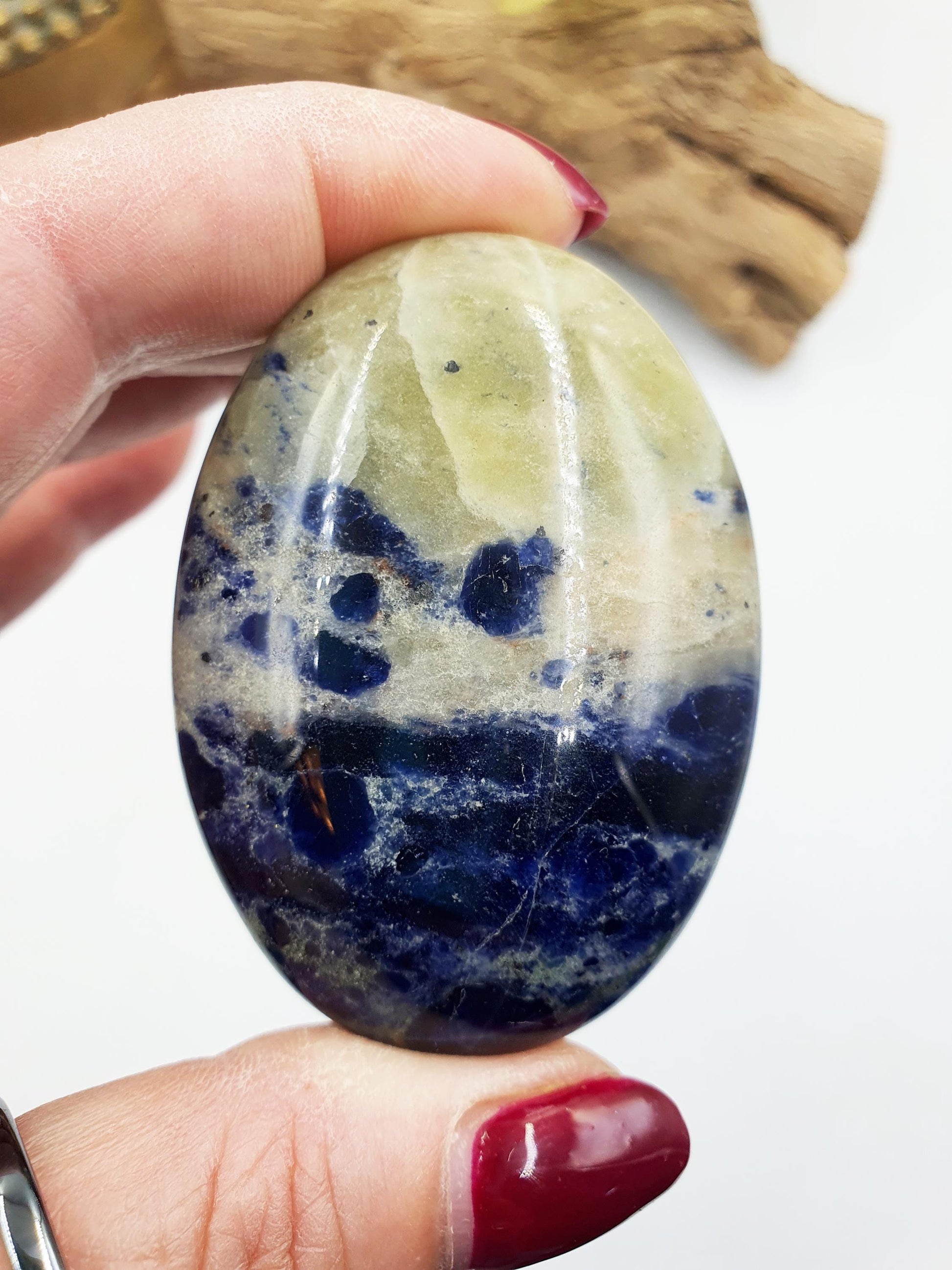 Beautiful Sodalite Palm / Sodalite Palm Stone / Pocket Crystal / Meditation Palm / Reiki Crystal Palm - 95g