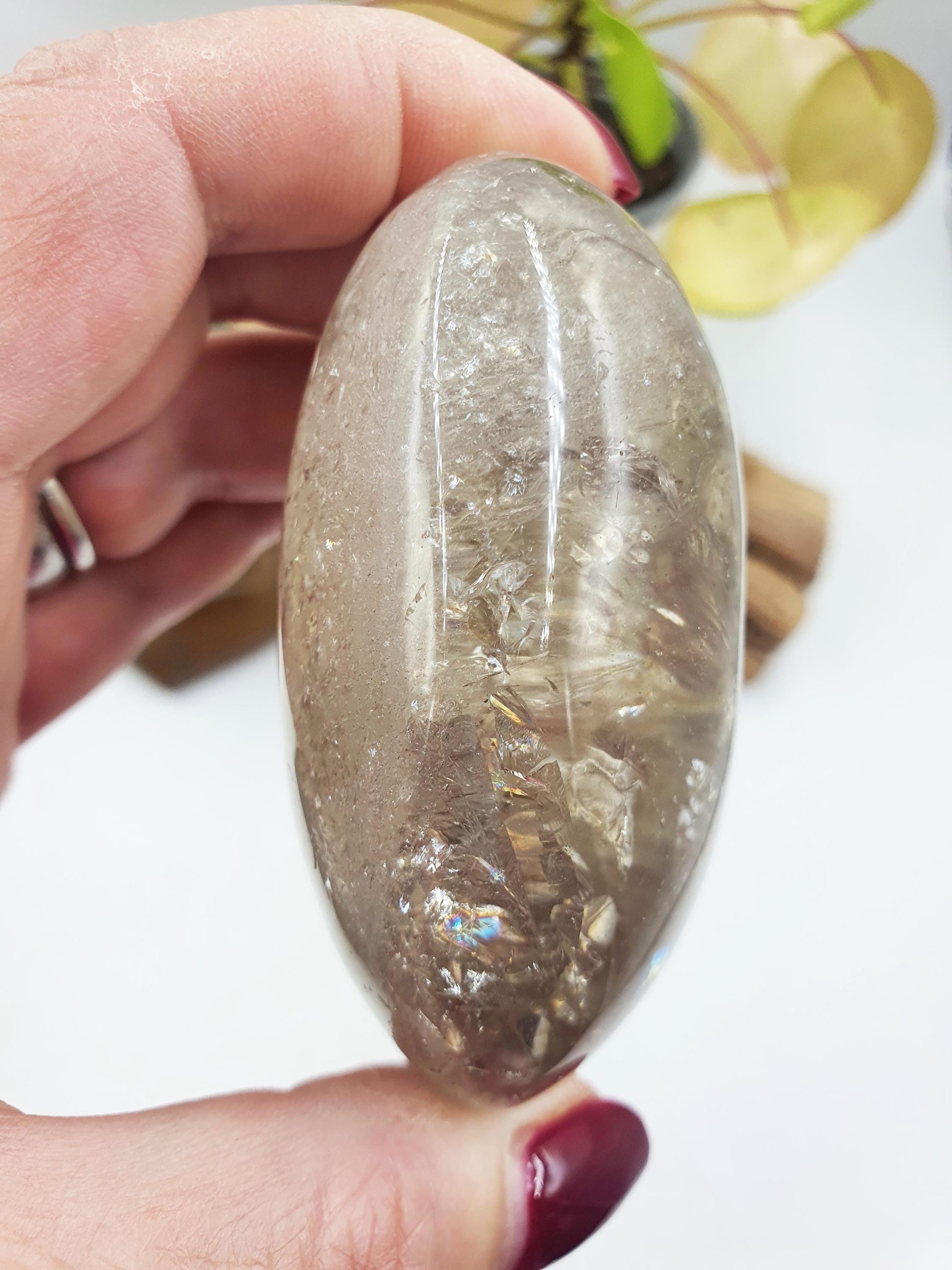 Stunning Sparkly Smoky Quartz Palm full of rainbows / Large Unique Smoky Quartz Palm Stone / Meditation Palm / Reiki Crystal Palm - 235g