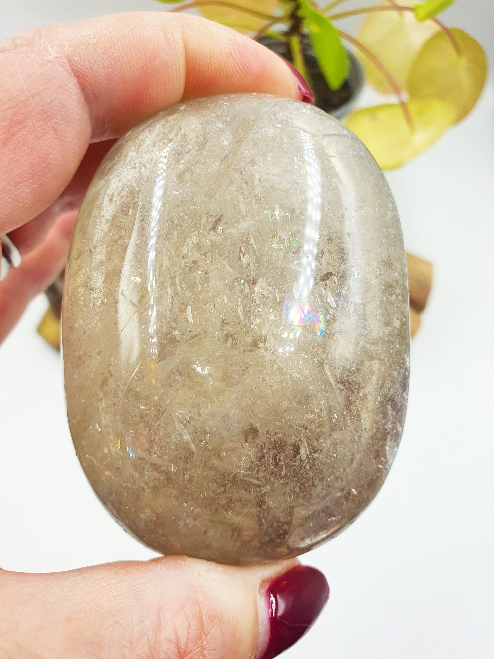 Stunning Sparkly Smoky Quartz Palm full of rainbows / Large Unique Smoky Quartz Palm Stone / Meditation Palm / Reiki Crystal Palm - 235g