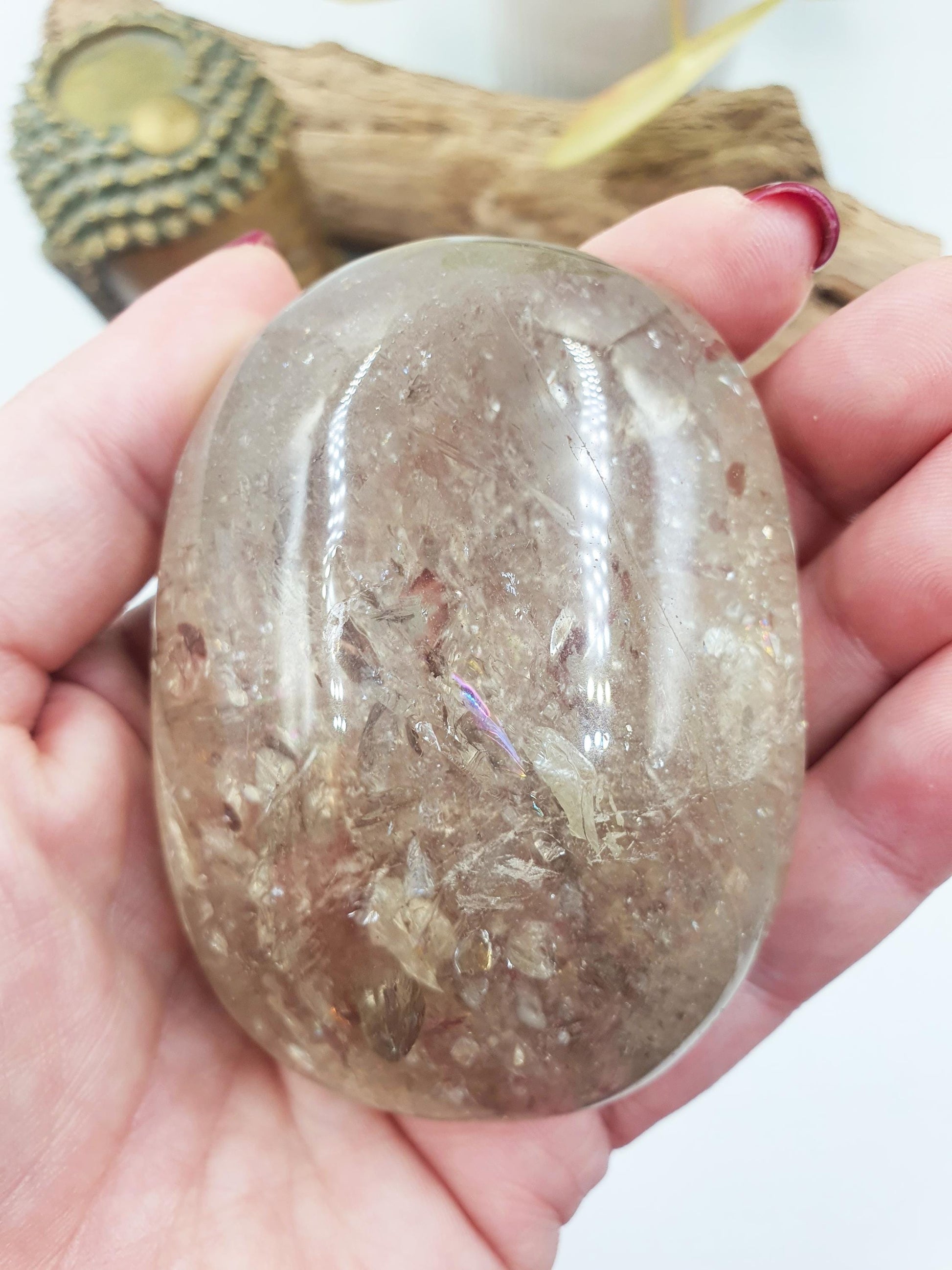 Stunning Sparkly Smoky Quartz Palm full of rainbows / Large Unique Smoky Quartz Palm Stone / Meditation Palm / Reiki Crystal Palm - 235g