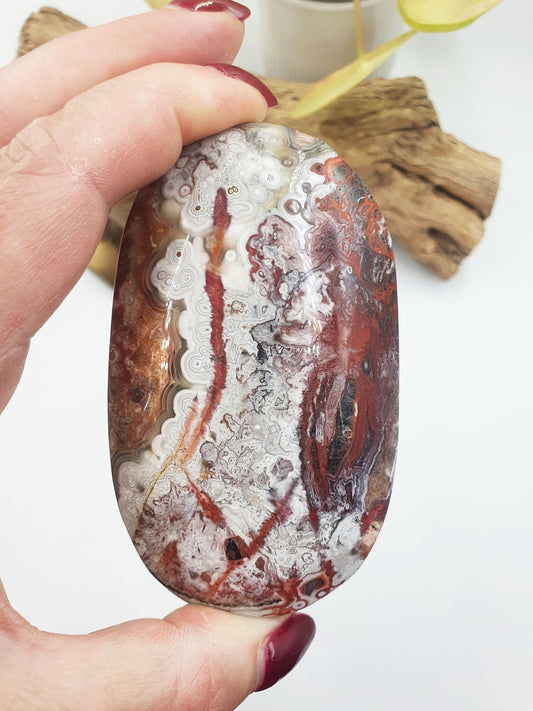 Large Beautiful Mexican Agate Palm / Crazy Lace Agate Palm Stone / Agate Palm / Meditation Palm - 196g