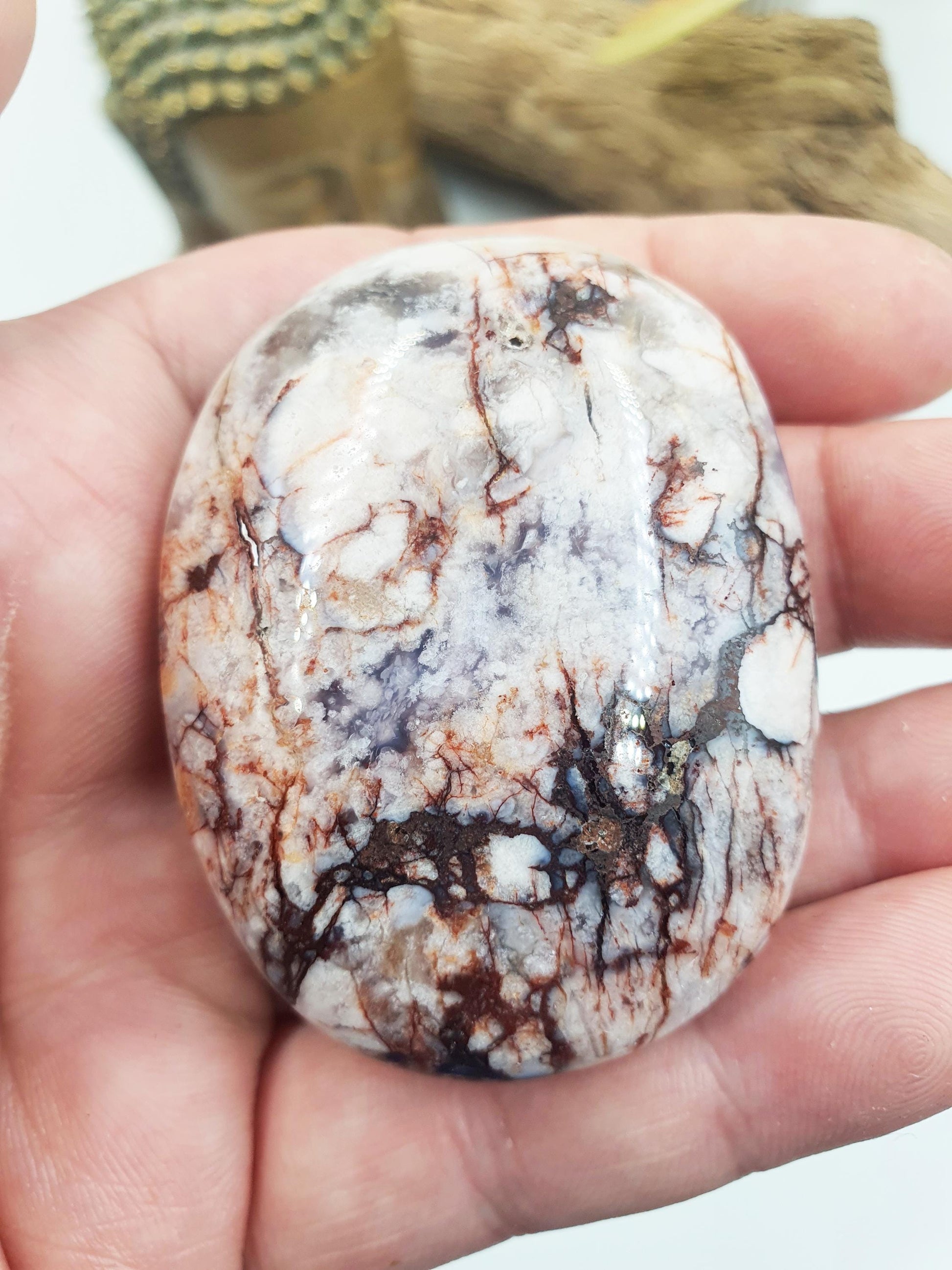 Gorgeous Blue Flower Agate Drusy Palm / Sakura Agate Palm Stone / Blue Flower Agate Crystal / Meditation Palm - 75g