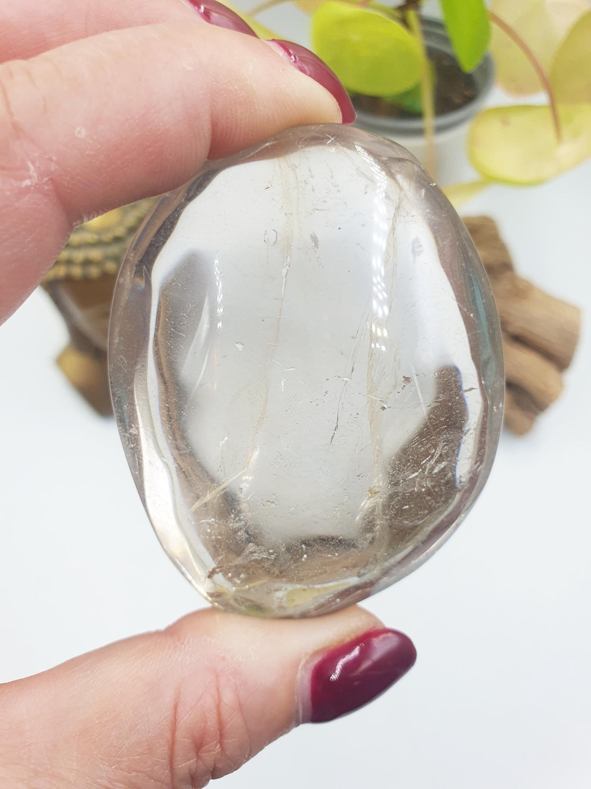 Large Beautiful Clear Quartz Palm/ Clear Quartz Palm Stone with shimmering inclusions / Meditation Palm / Reiki Crystal Palm - 125g