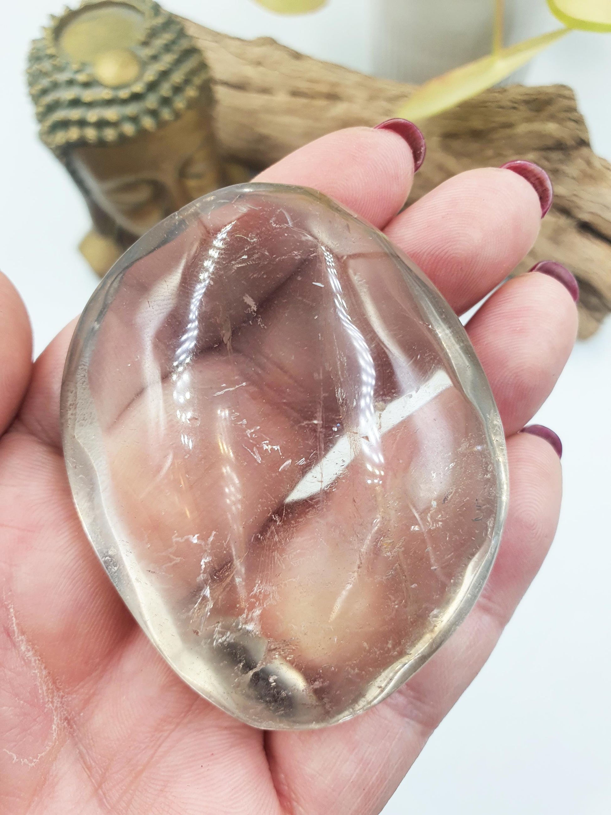 Large Beautiful Clear Quartz Palm/ Clear Quartz Palm Stone with shimmering inclusions / Meditation Palm / Reiki Crystal Palm - 125g