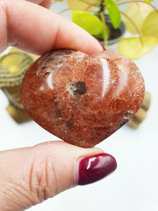 Flashy Sunstone Puff Heart / Sunstone Crystal Heart / Sunstone Heart Carving - 60g