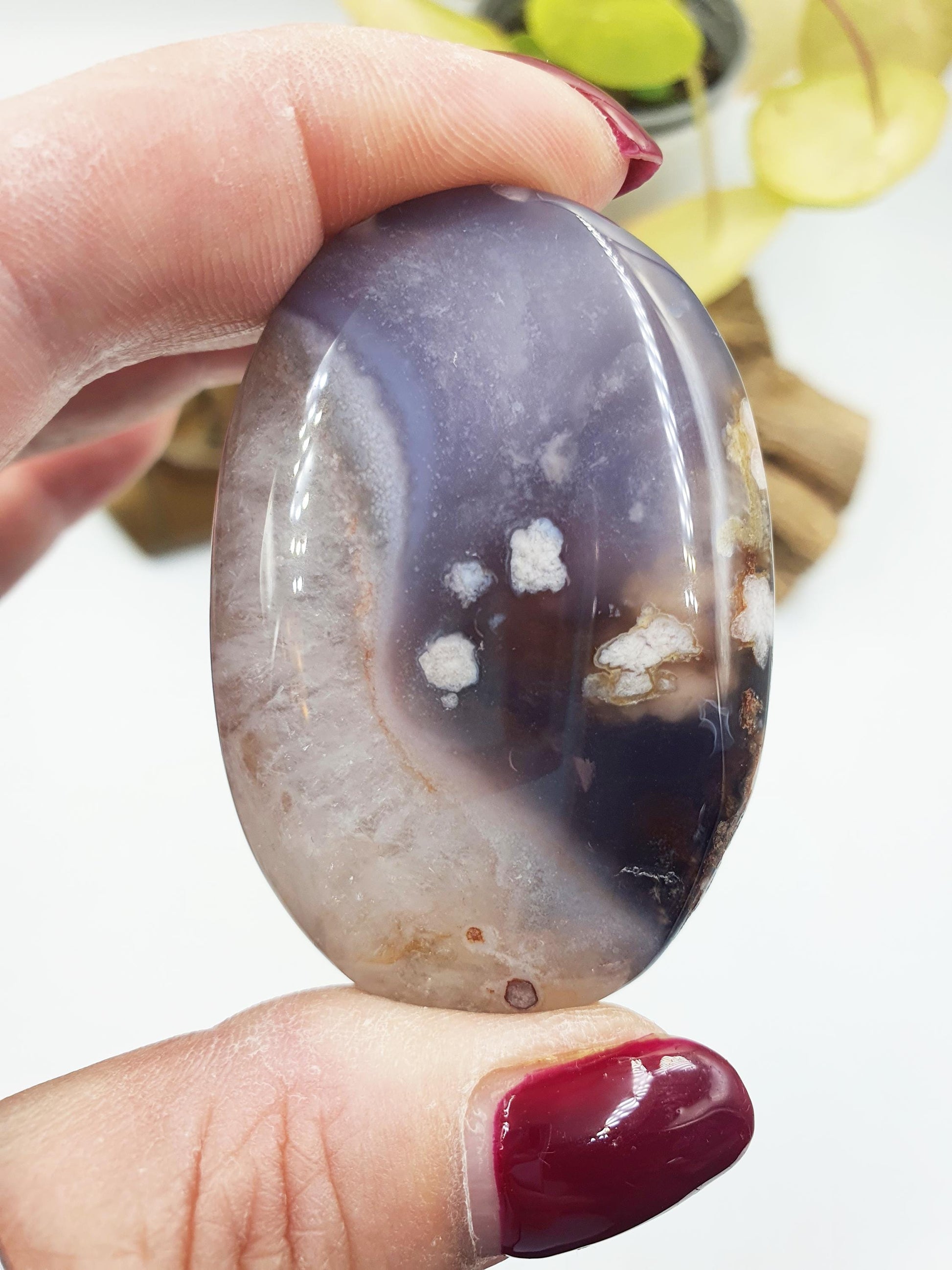 Beautiful Blue Flower Agate Palm / Unique Sakura Agate Palm Stone / Blue Flower Agate Crystal / Meditation Palm - 55g