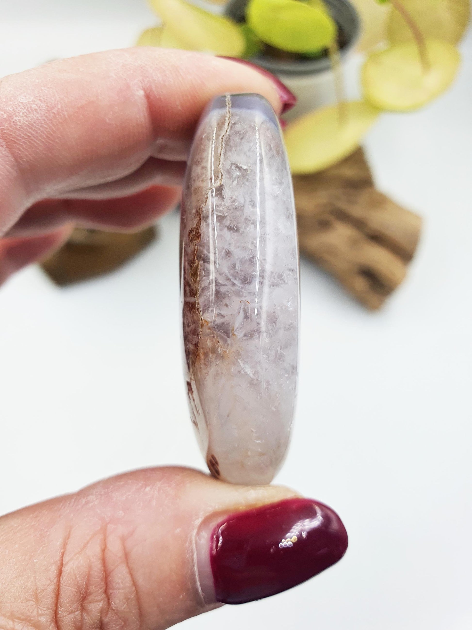 Beautiful Blue Flower Agate Palm / Unique Sakura Agate Palm Stone / Blue Flower Agate Crystal / Meditation Palm - 55g