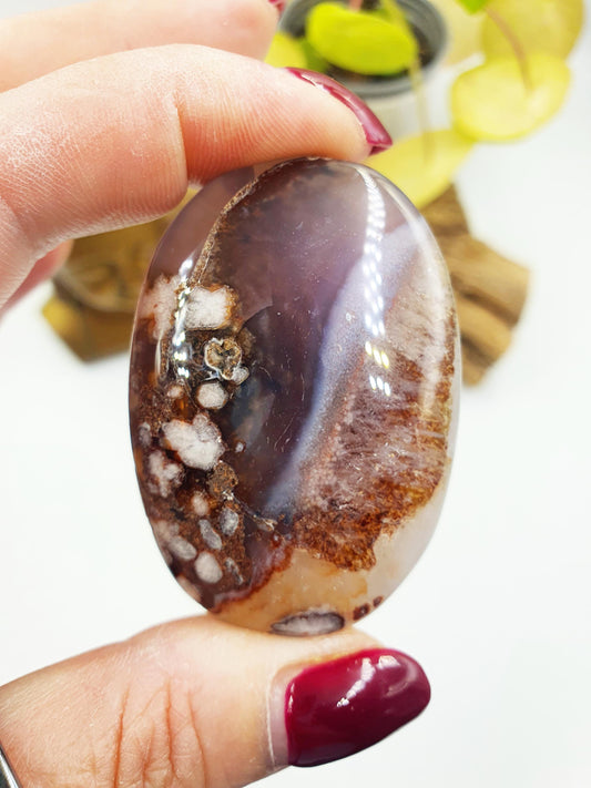 Beautiful Blue Flower Agate Palm / Unique Sakura Agate Palm Stone / Blue Flower Agate Crystal / Meditation Palm - 55g