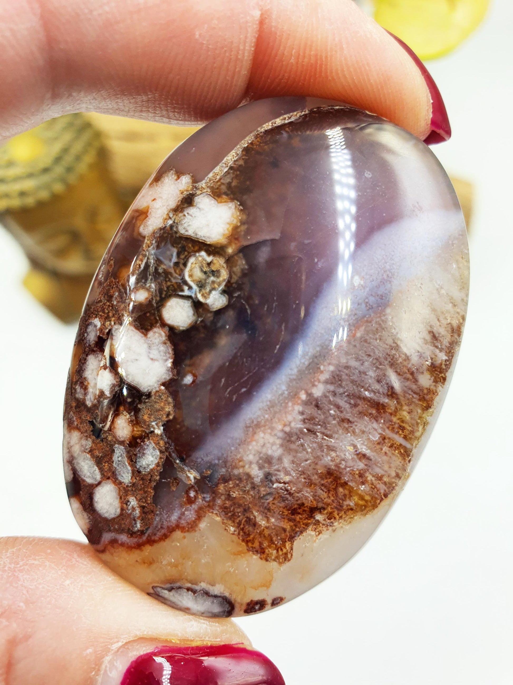 Beautiful Blue Flower Agate Palm / Unique Sakura Agate Palm Stone / Blue Flower Agate Crystal / Meditation Palm - 55g