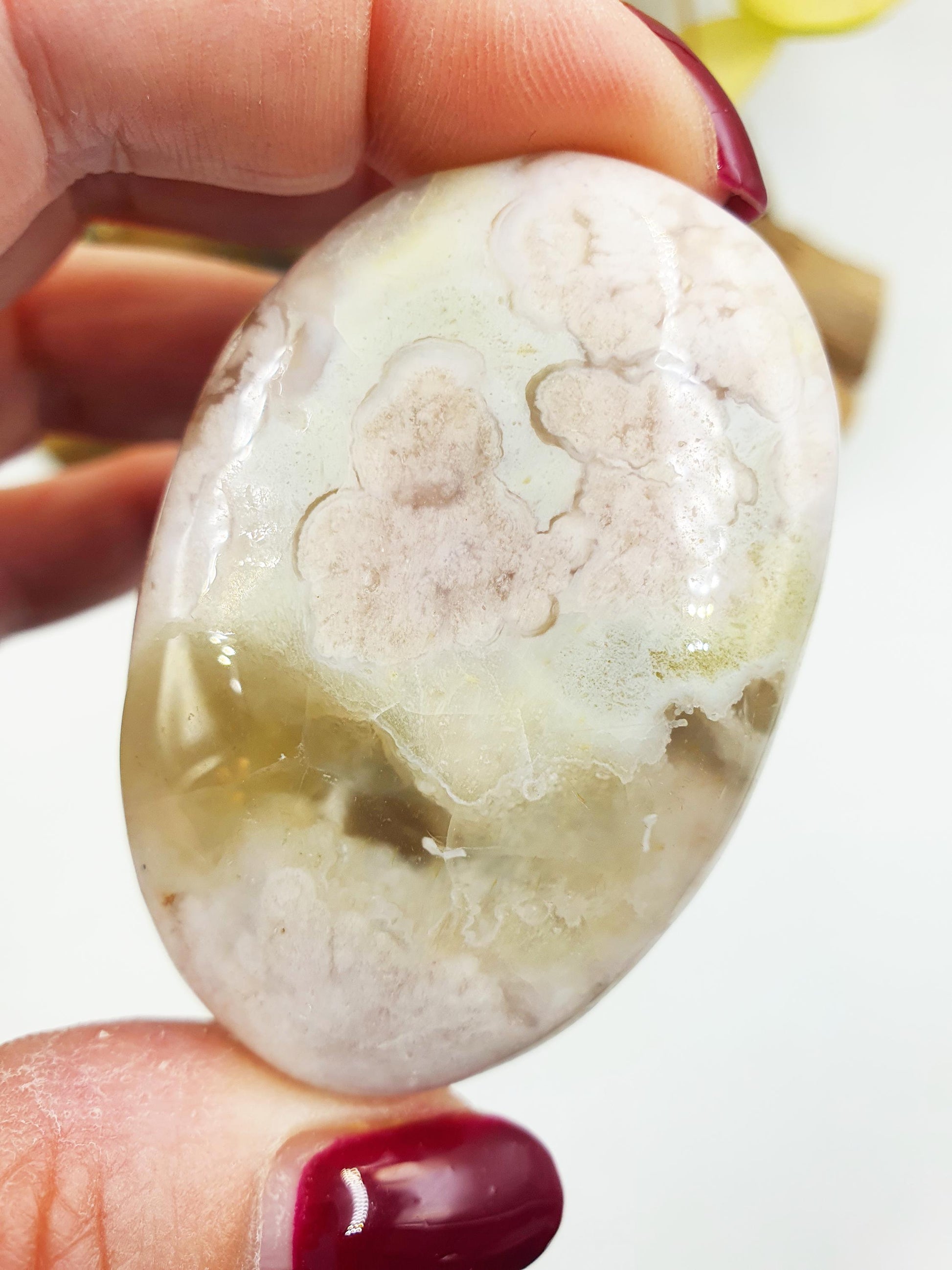Beautiful Green Flower Agate Palm / Sakura Palm / Sakura Drusy Palm Stone / Flower Agate Palm Stone / Meditation Palm - 55g