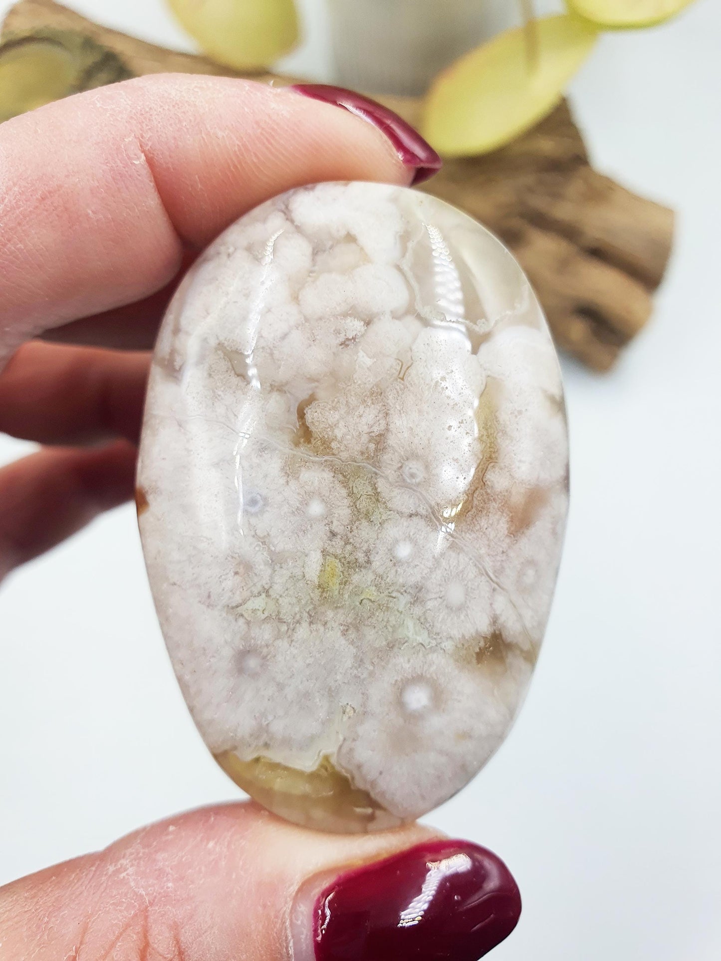 Beautiful Green Flower Agate Palm / Sakura Palm / Sakura Drusy Palm Stone / Flower Agate Palm Stone / Meditation Palm - 55g