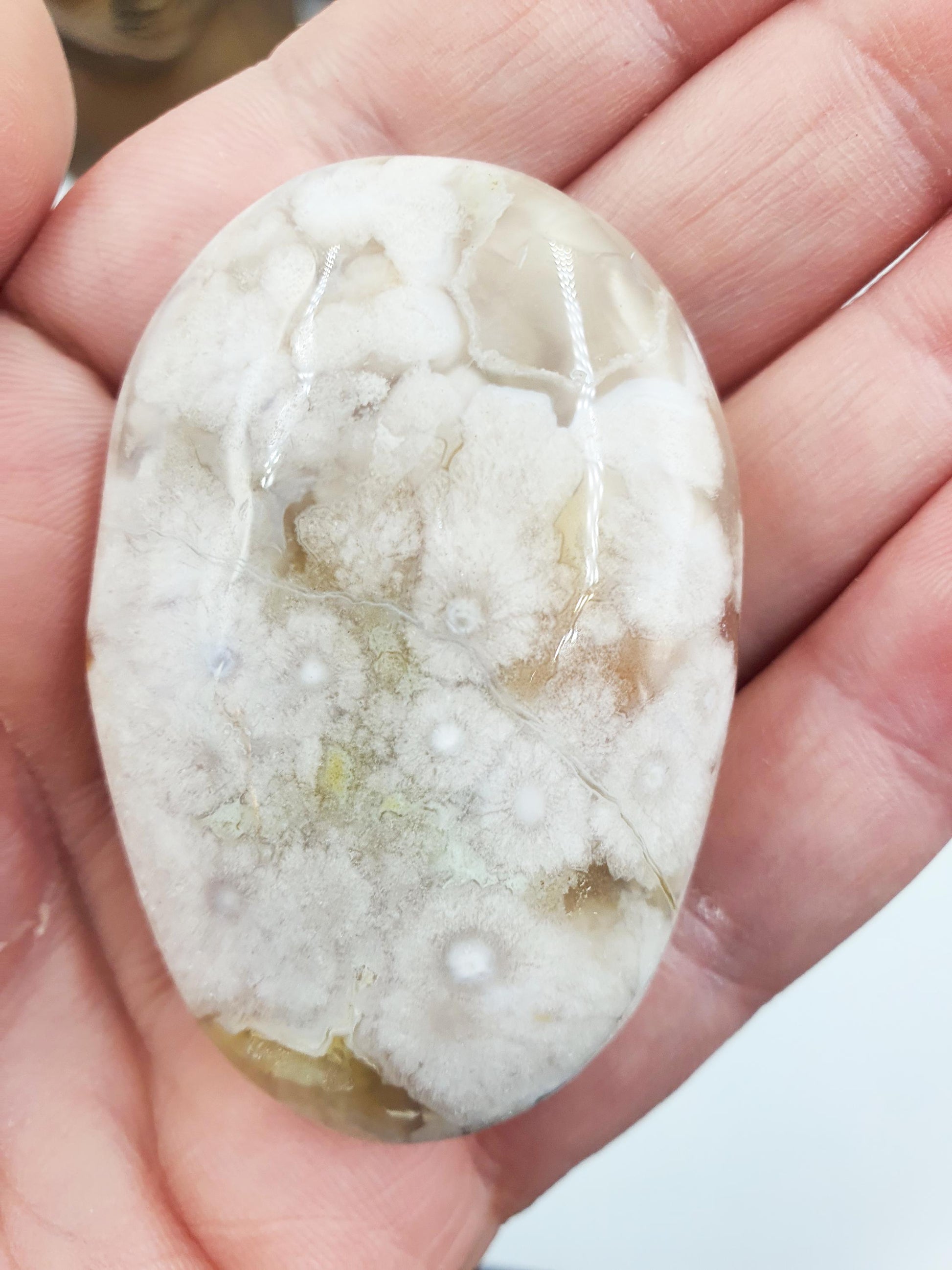 Beautiful Green Flower Agate Palm / Sakura Palm / Sakura Drusy Palm Stone / Flower Agate Palm Stone / Meditation Palm - 55g