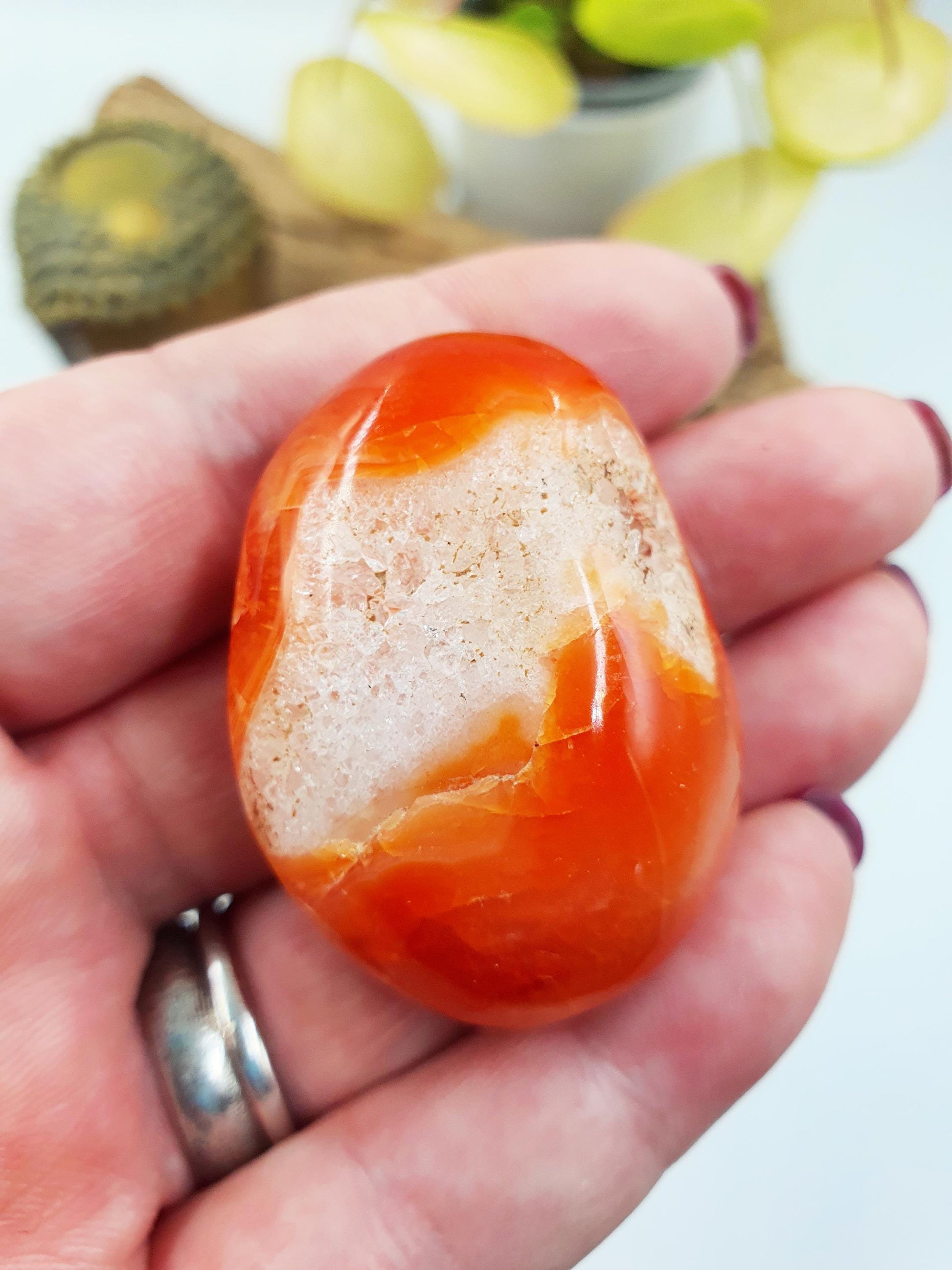 Cute Drusy Carnelian Palm / Carnelian Palm Stone / Carnelian Meditation Palm / Reiki Crystal - 45g