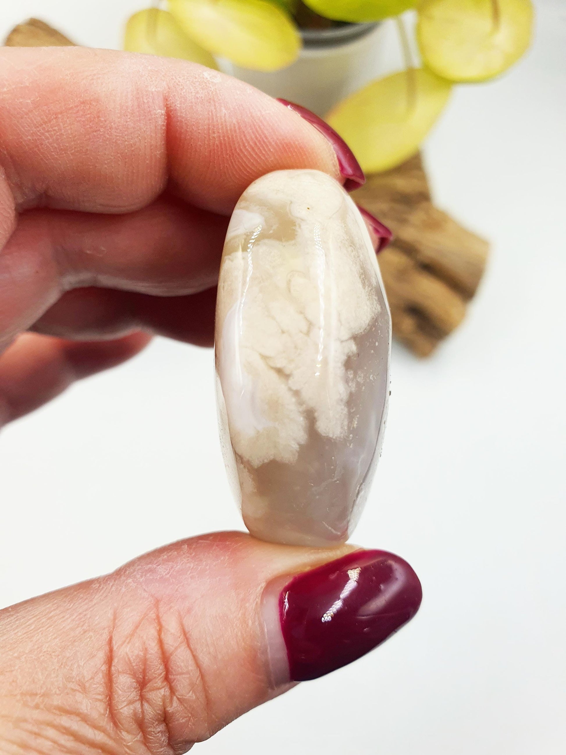 Beautiful Flower Agate Palm / Sakura Palm / Sakura Palm Stone / High Grade Flower Agate Palm Stone / Meditation Palm - 55g