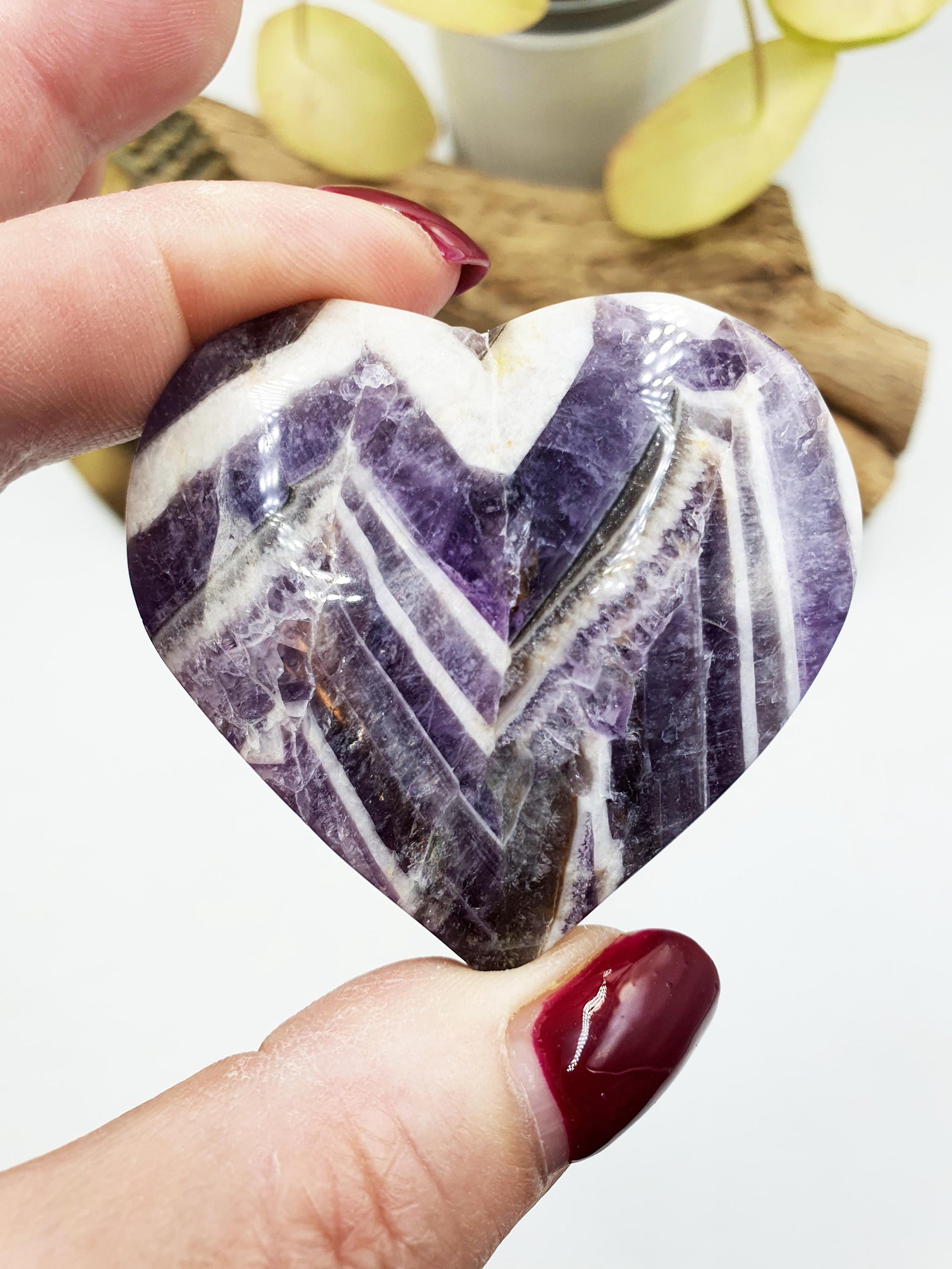 Beautiful Dream Amethyst Puff Heart / Chevron Amethyst Crystal Heart / Purple Crystal Heart - 85g
