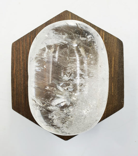 Clear Quartz Palm with shimmering inclusions and rainbow flashes/ Clear Quartz Palm Stone / Reiki Crystal Palm / Meditation Palm - 190g