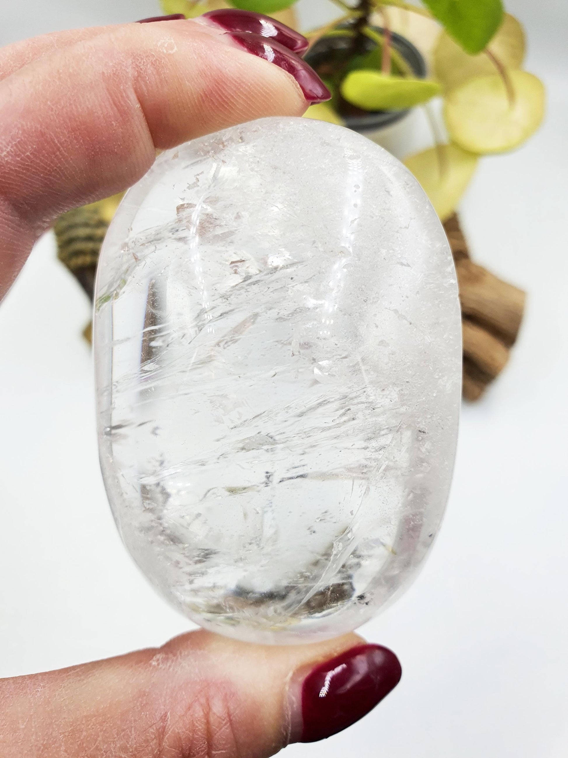 Clear Quartz Palm with shimmering inclusions and rainbow flashes/ Clear Quartz Palm Stone / Reiki Crystal Palm / Meditation Palm - 190g