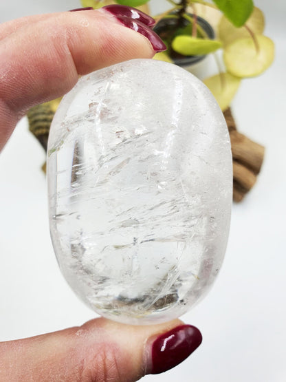 Clear Quartz Palm with shimmering inclusions and rainbow flashes/ Clear Quartz Palm Stone / Reiki Crystal Palm / Meditation Palm - 190g