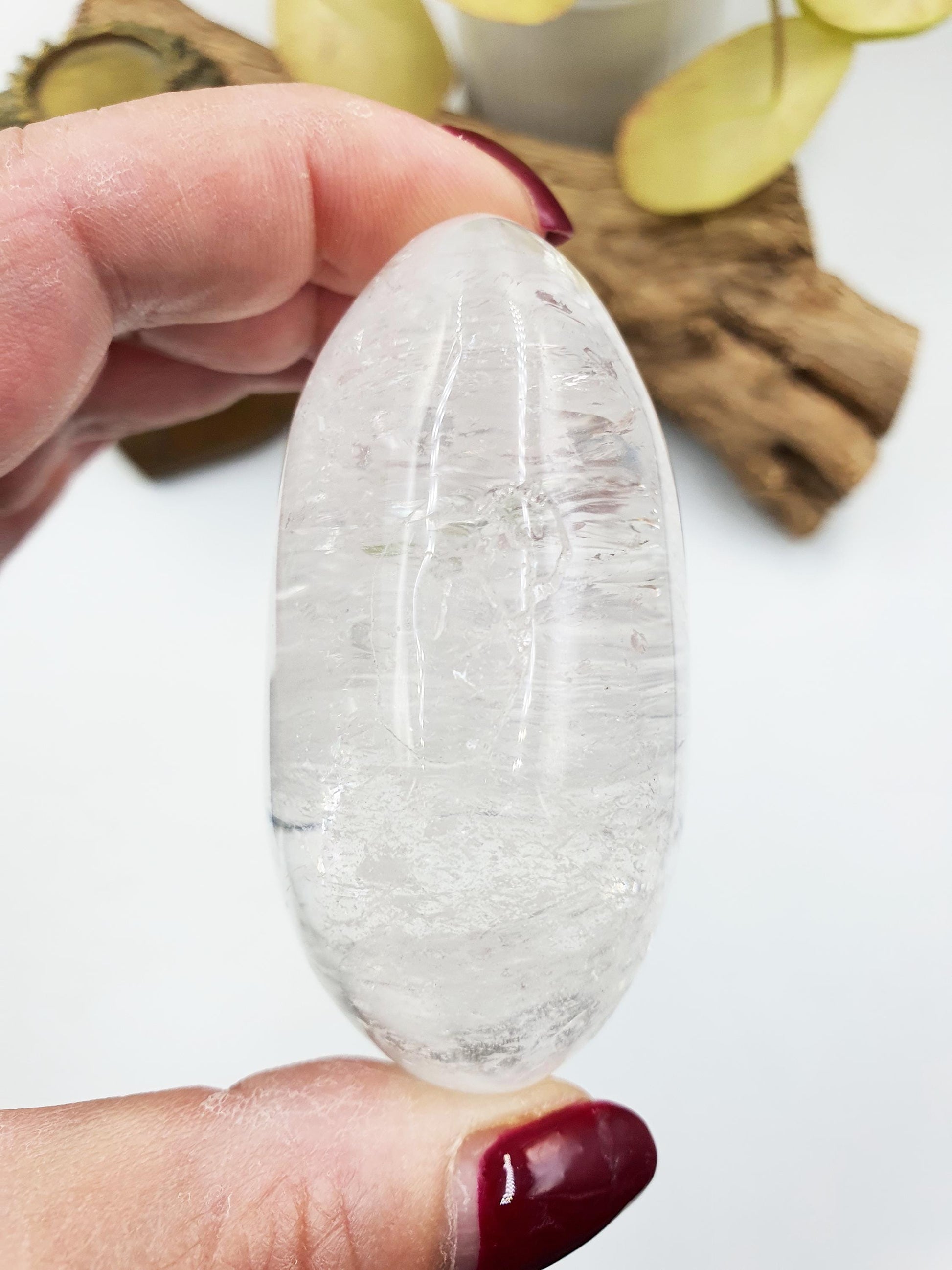Clear Quartz Palm with shimmering inclusions and rainbow flashes/ Clear Quartz Palm Stone / Reiki Crystal Palm / Meditation Palm - 190g
